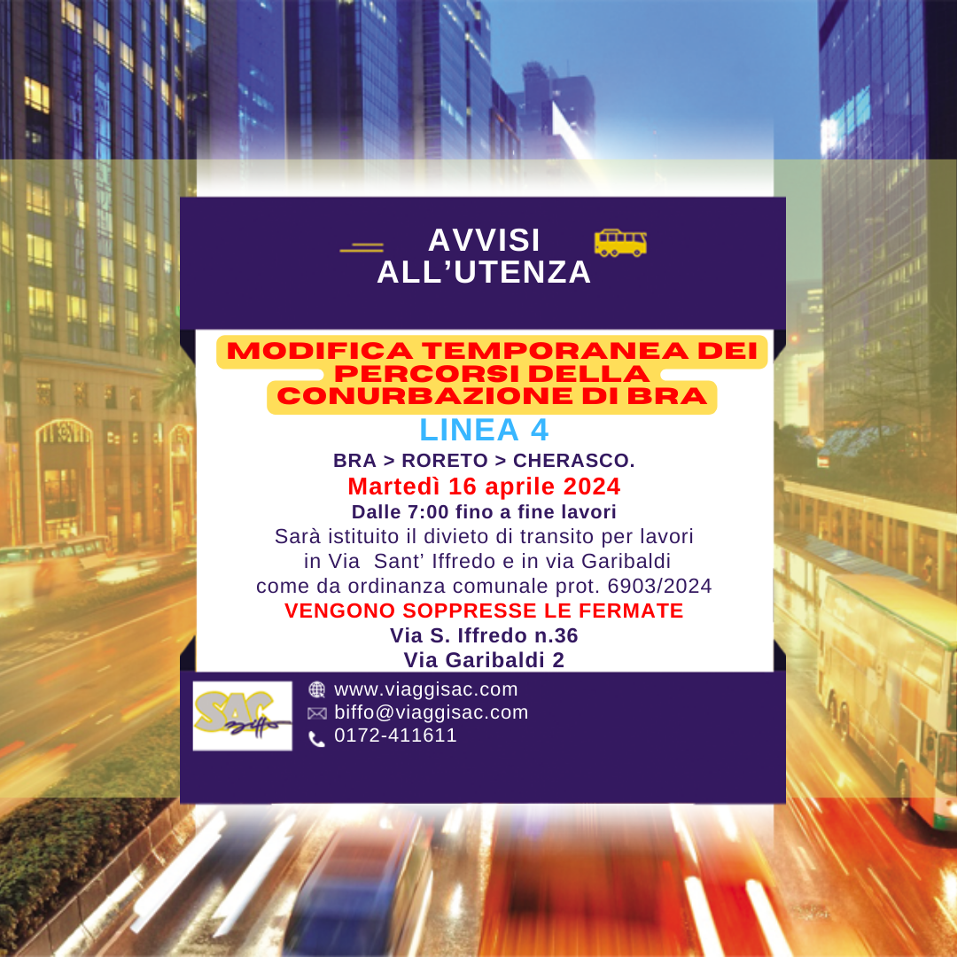 Modifica temporanea dei percorsi della Conurbazione di Bra