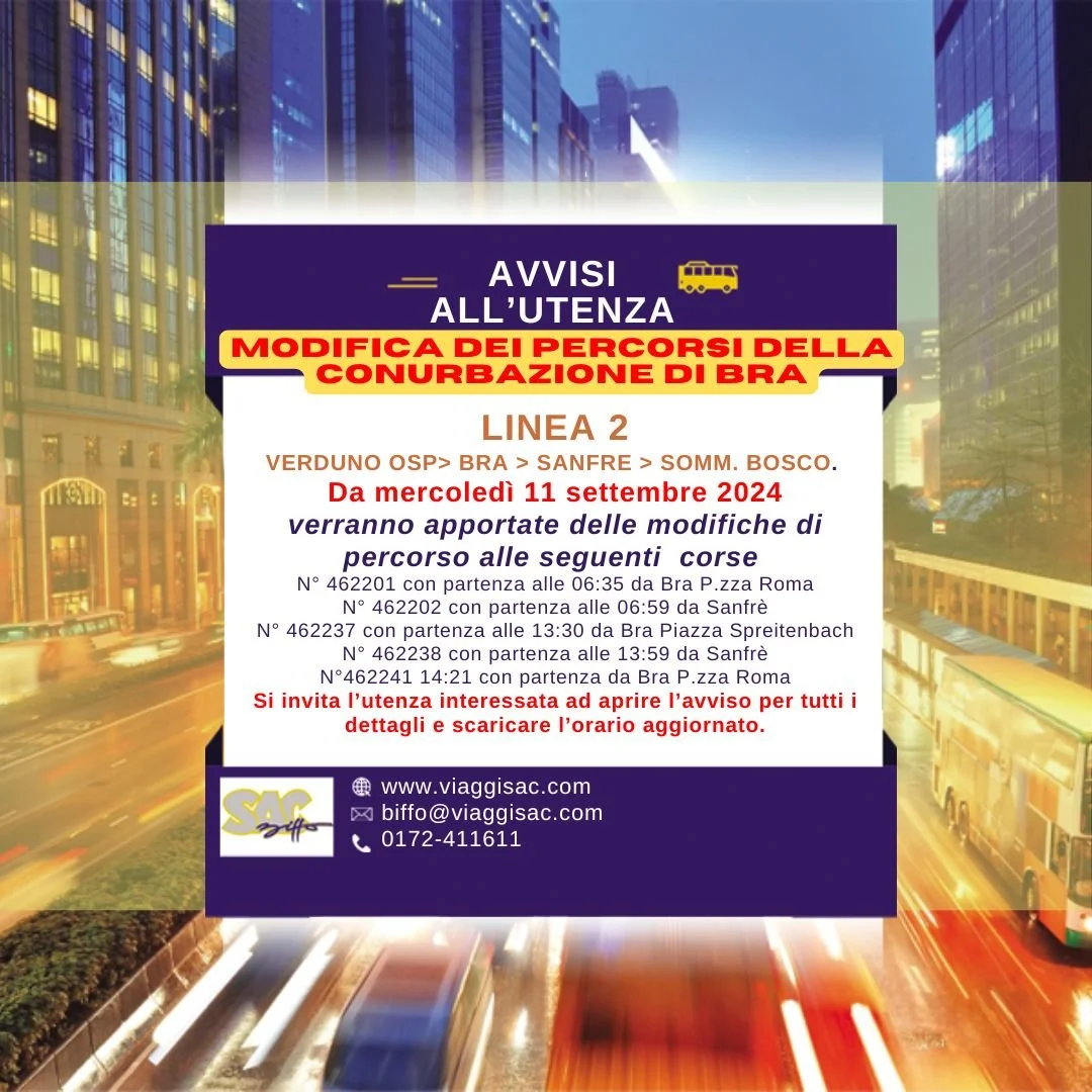 LINEA 2 - Modifica dei percorsi della Conurbazione di Bra 