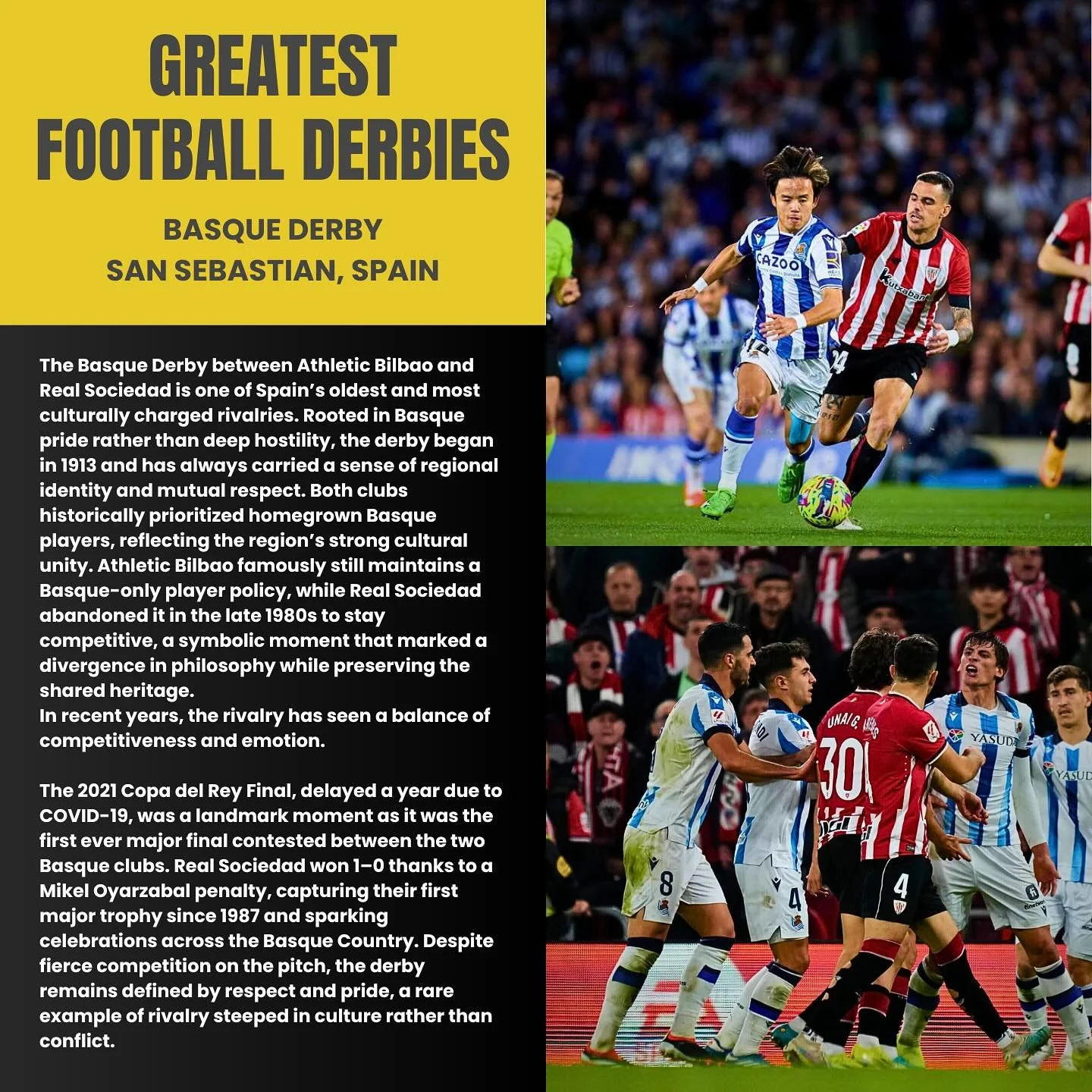 Greatest football derbies ⚽️⚽️⚽️
@athleticclub vs @realsociedad 
#basque