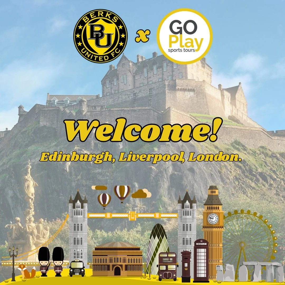 Welcome to the U.K. @berksunited ⚽🇬🇧⚽🇬🇧
10-day Tour of Edinburgh, Liverpool &amp; London starts here...

Ready for...
💚Hibernian vs Dundee
🔷Manchester City vs Bayer Leverkusen
🔴Brentford vs Burnley
🦁England Lionesses vs China