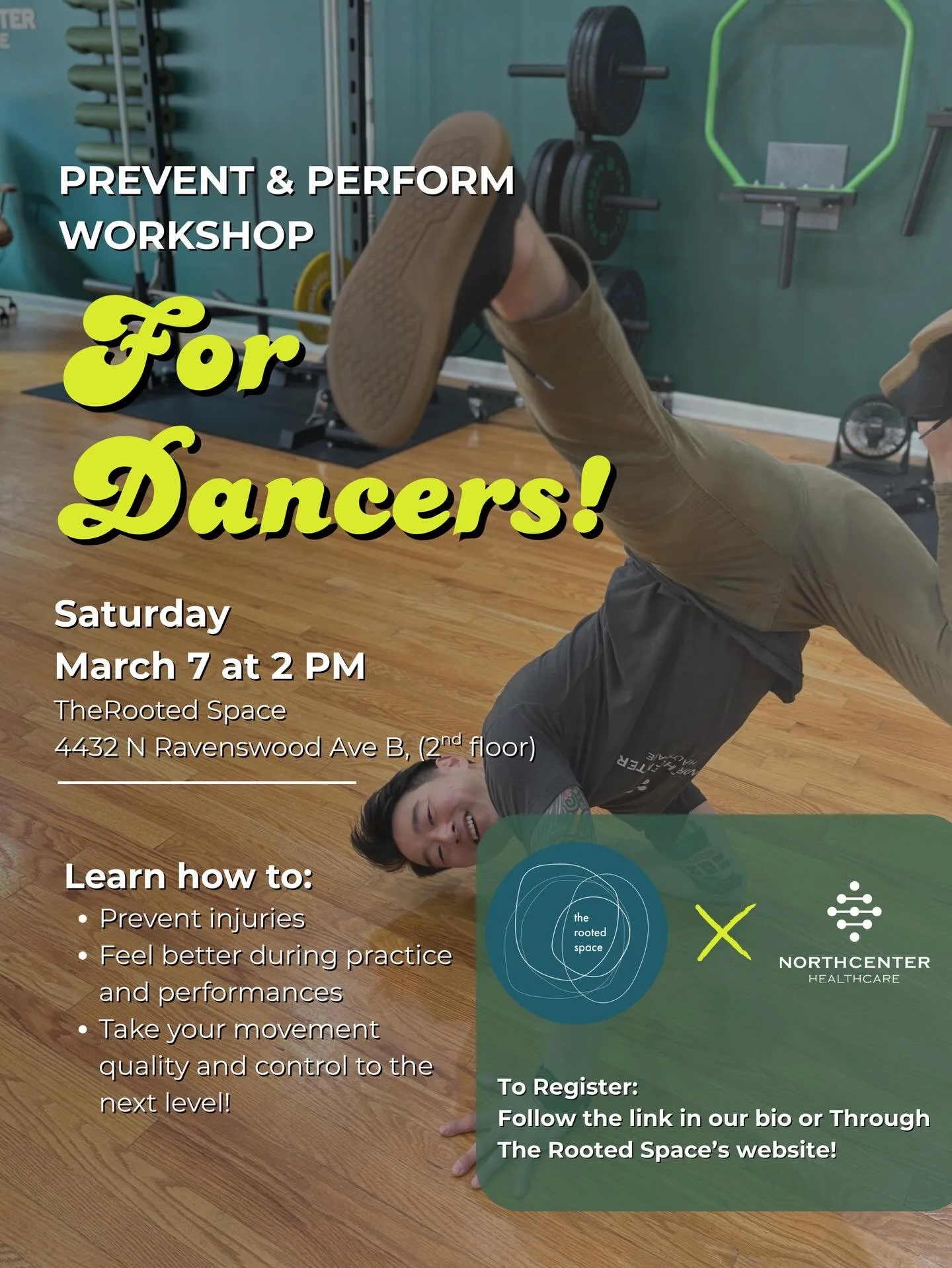 Come learn how to move and feel your best during your next dance class, rehearsal or performance! At our prevent and perform workshop for dancers we will be focusing on creating a solid foundation for dance movements that should help to keep you inju