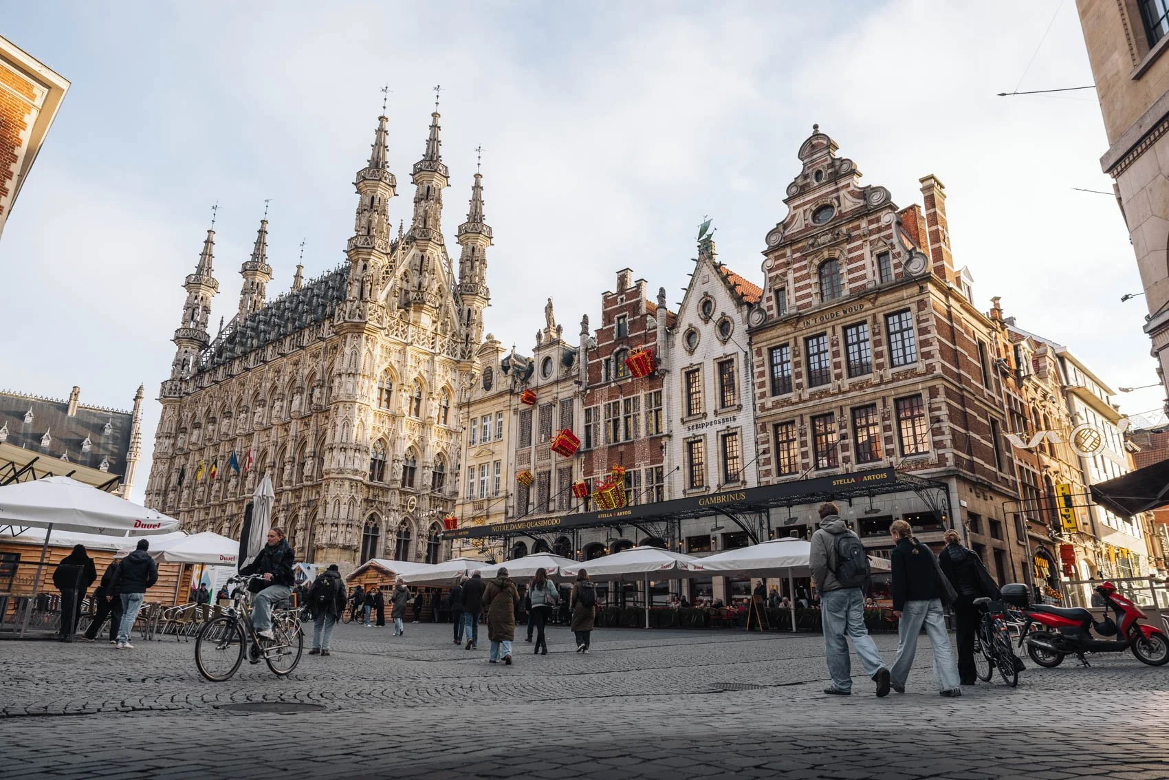 Louvain Leuven Belgique Grote Markt Stadhuis hôtel de ville façade coucher soleil