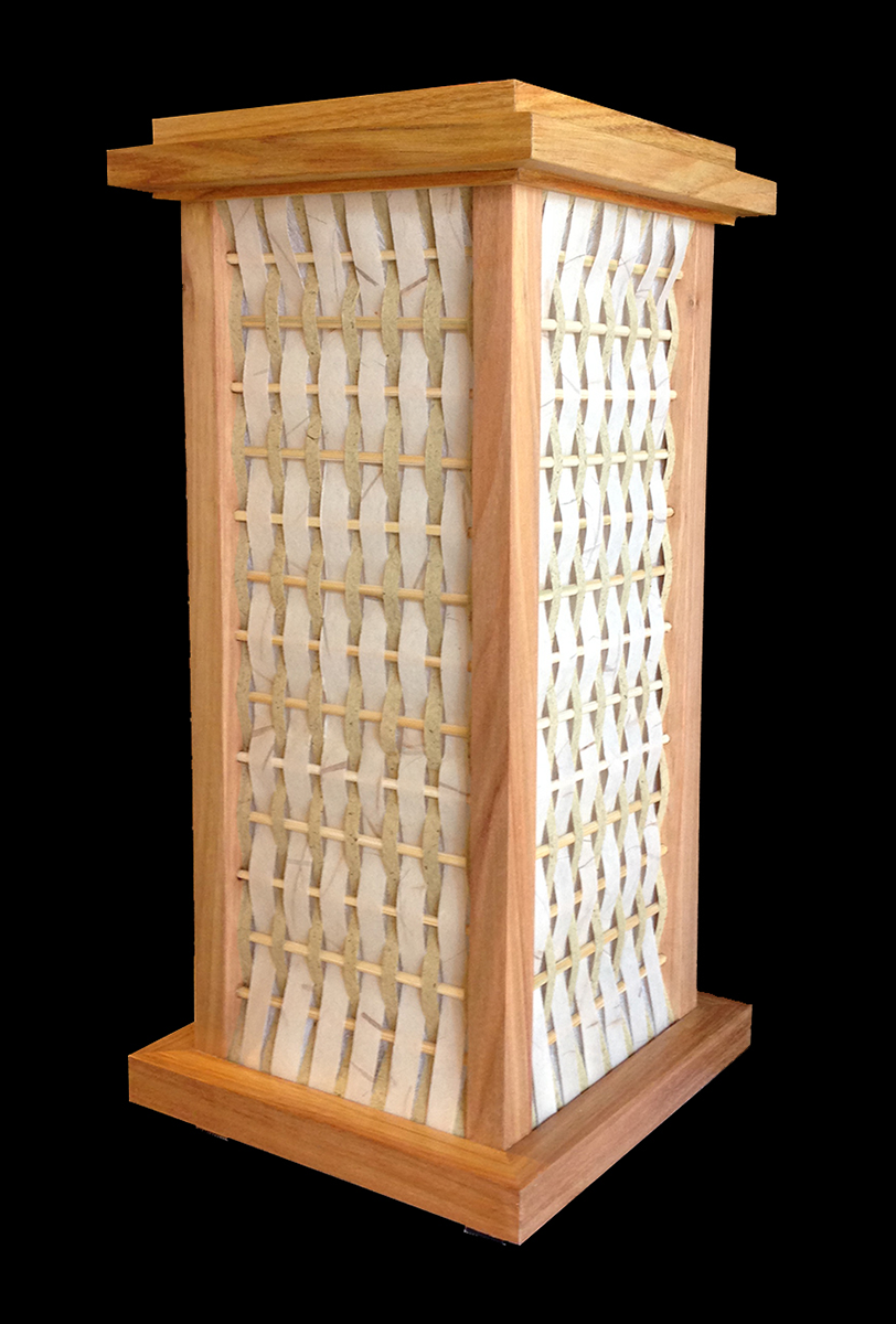 8” x 21” Handmade Abaca Paper with a Canarywood Lamp Frame.