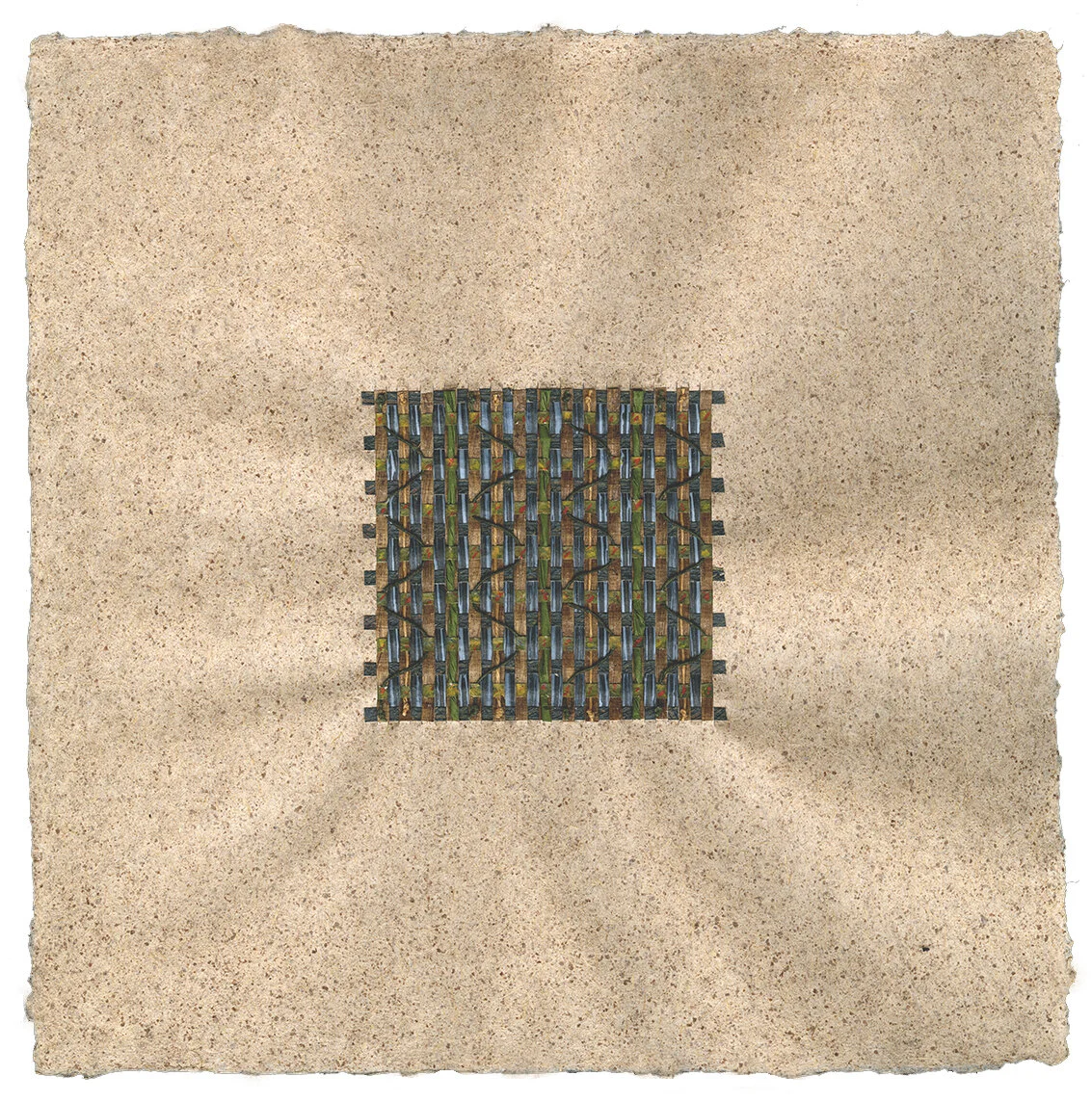 Handmade paper woven with blue and green.