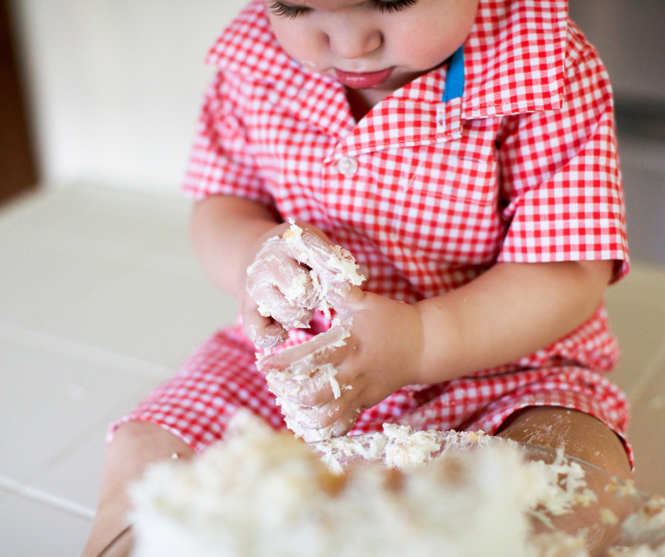Messy Play on a Cookie Tray: Whipped Cream