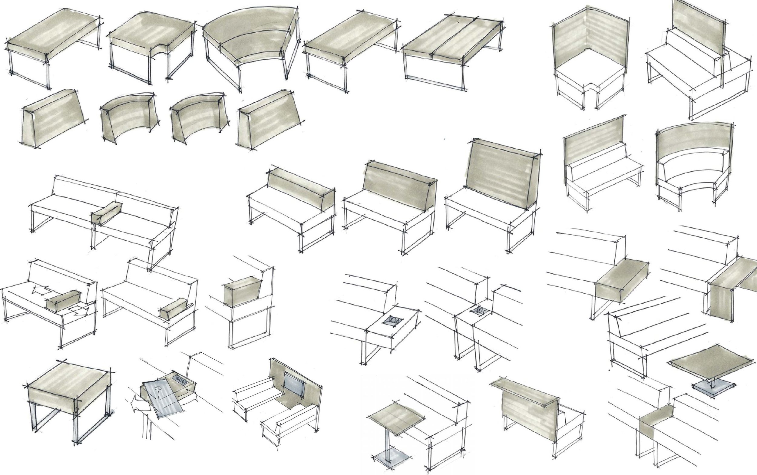  Ideations on seating configurations. 