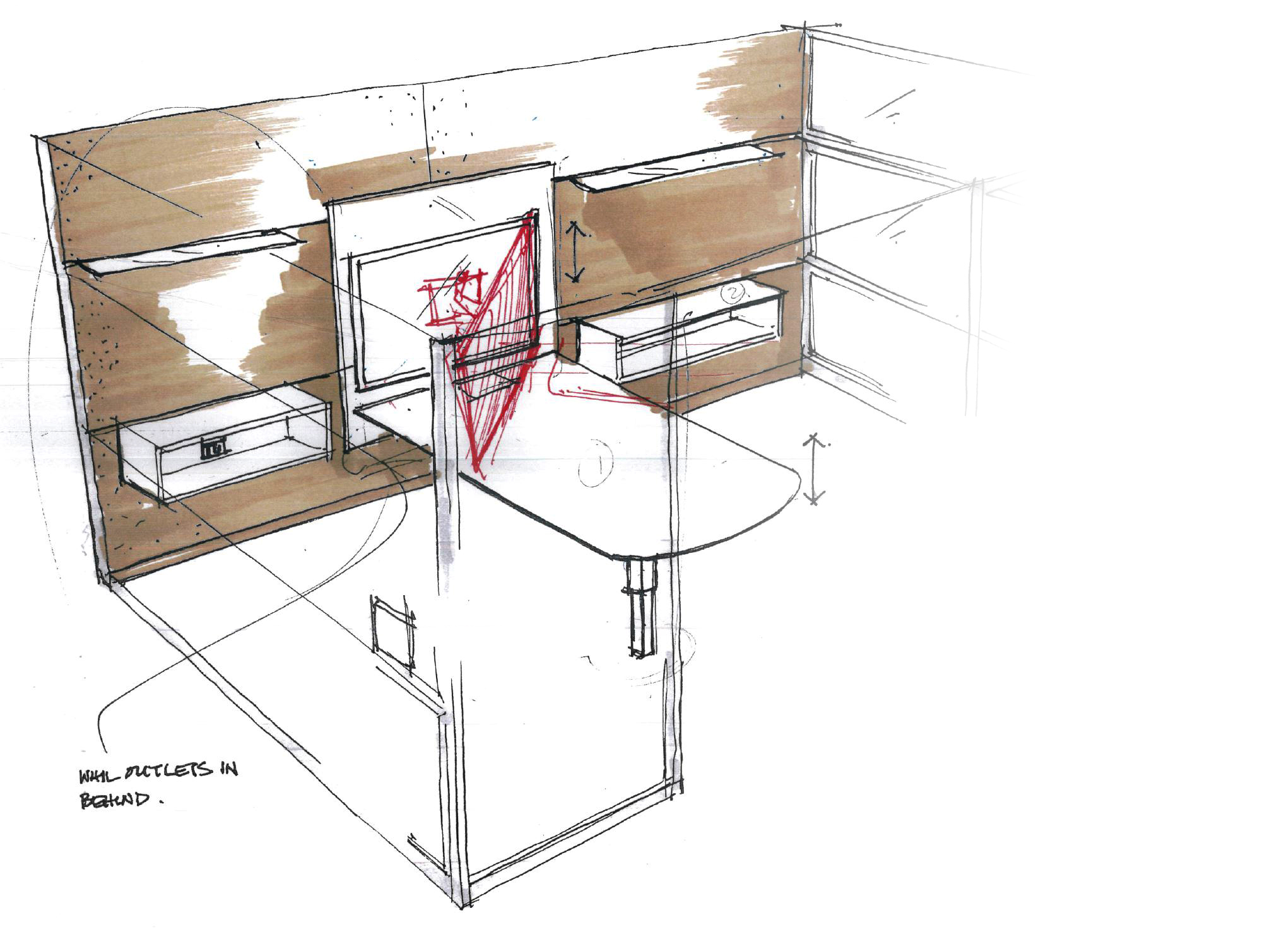Initial concept sketch to demonstrate the monitor and work surface moving together.