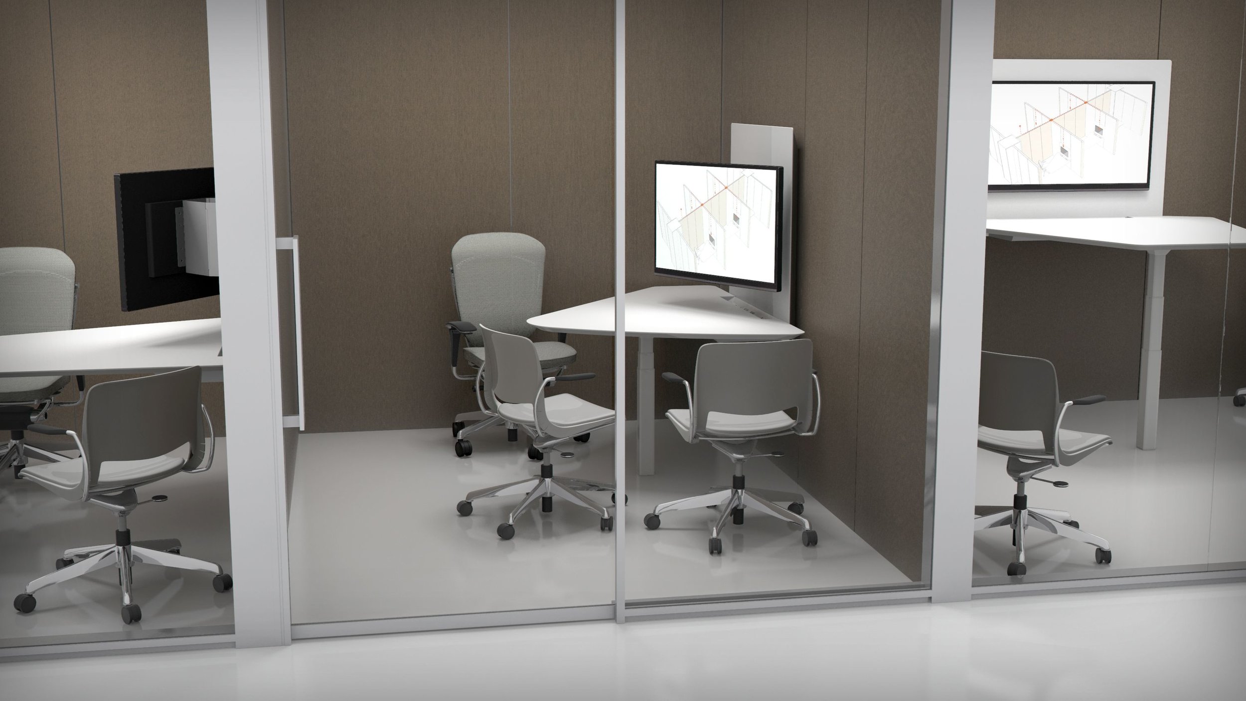 Small enclave guesting and collaboration around a large monitor.