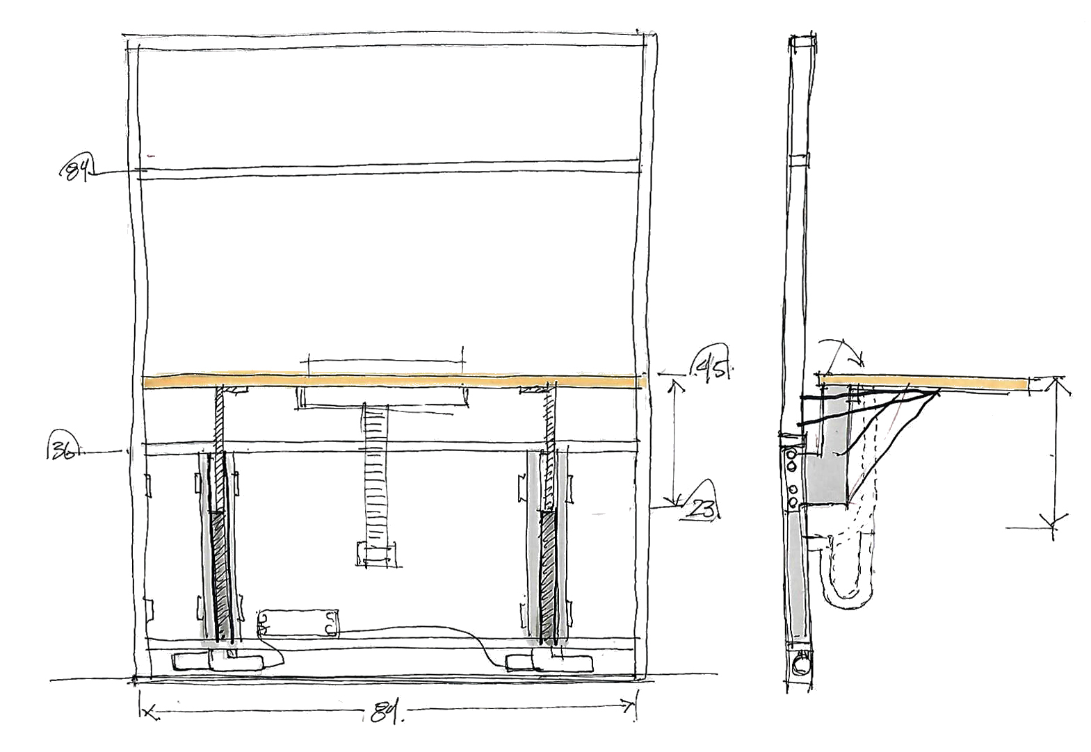  Sketch evaluating sit-stand dimensions. 