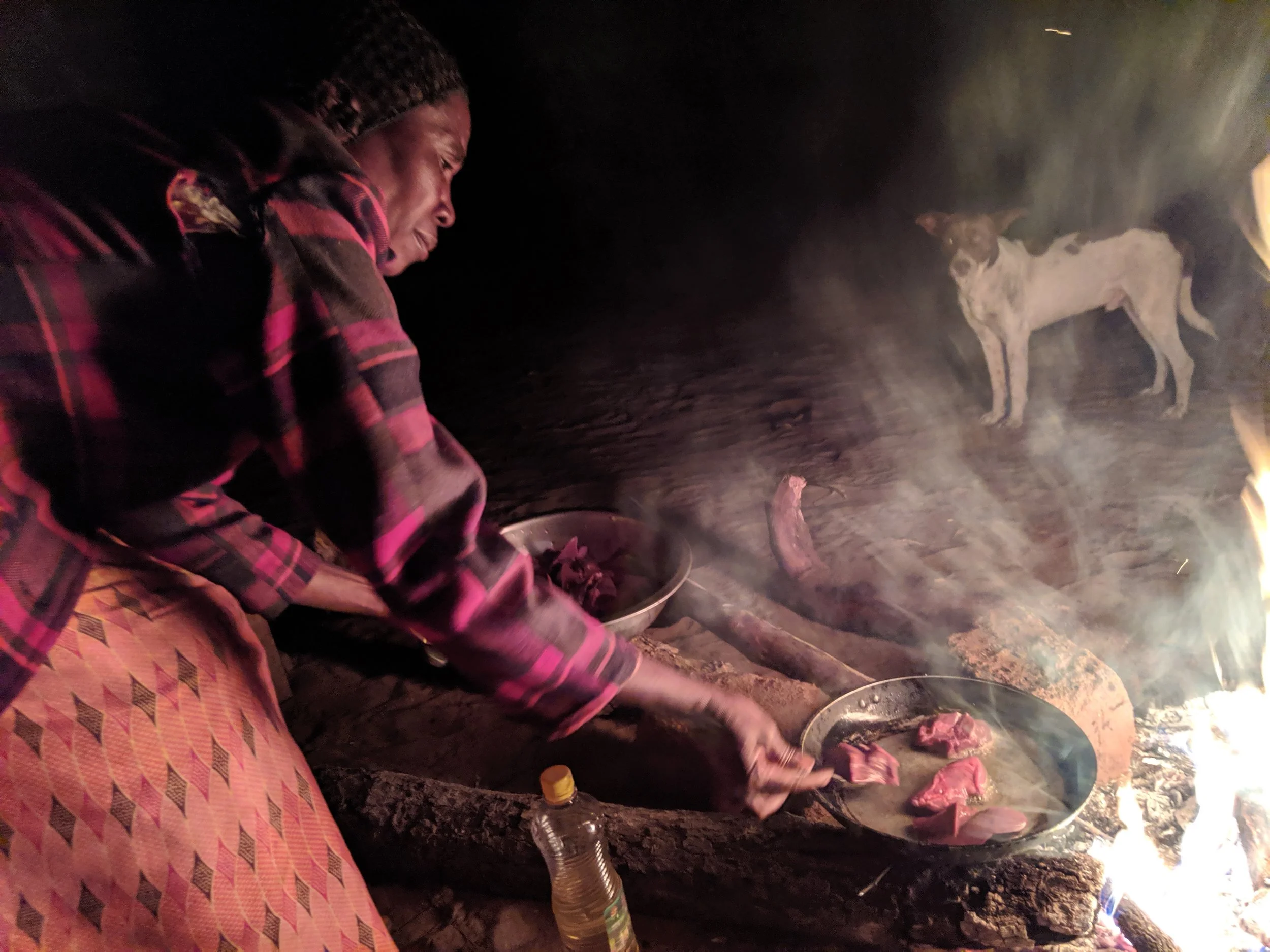Wana's aunt frying pig liver and heart