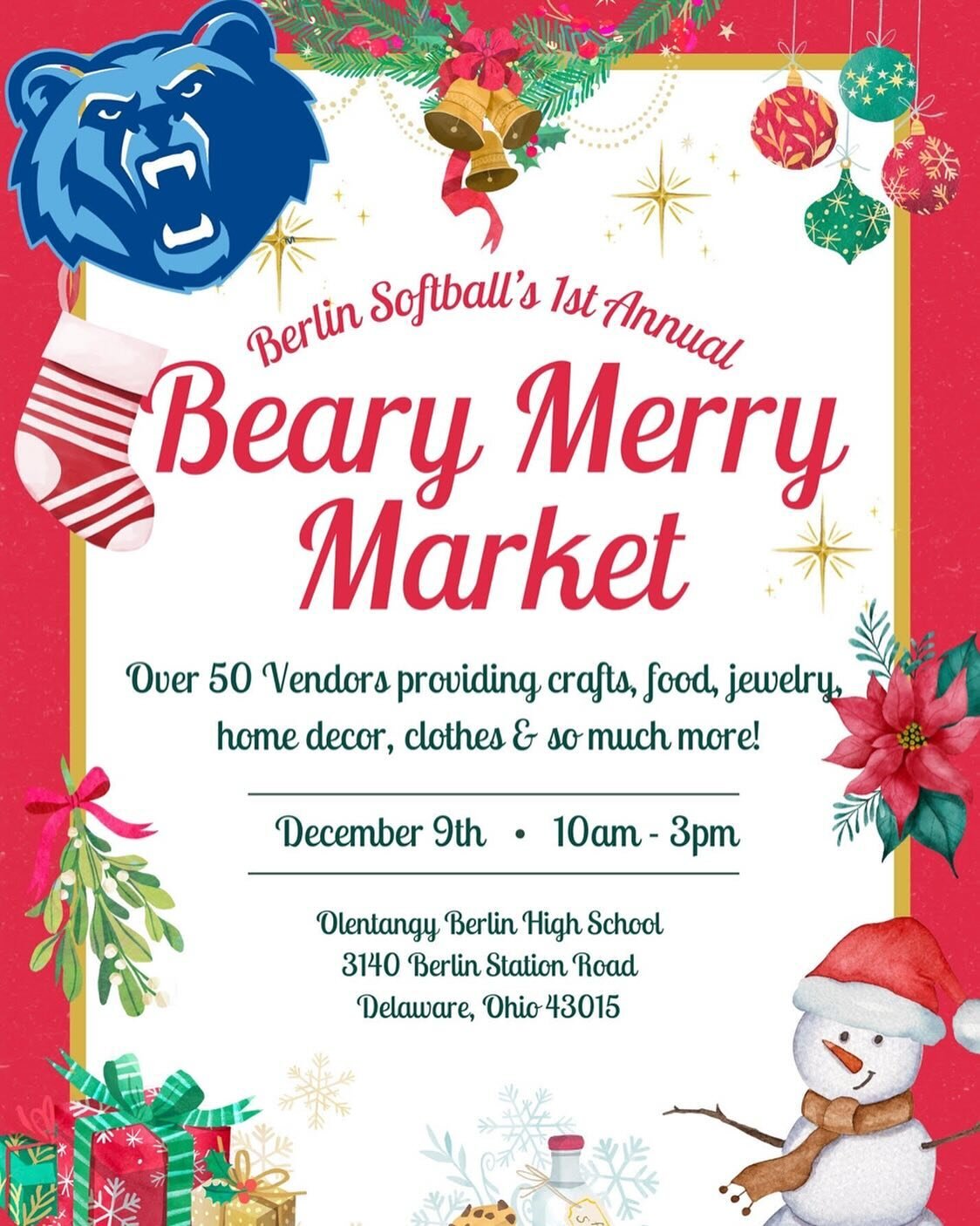 You can find us at the Beary Merry Market along with many of our favorite vendors&mdash;tomorrow 10 AM-3PM @olentangyberlinhigh 🐻This market is a community event supporting the softball team! 🥎 Come out and get your holiday shopping done local. 🎁?