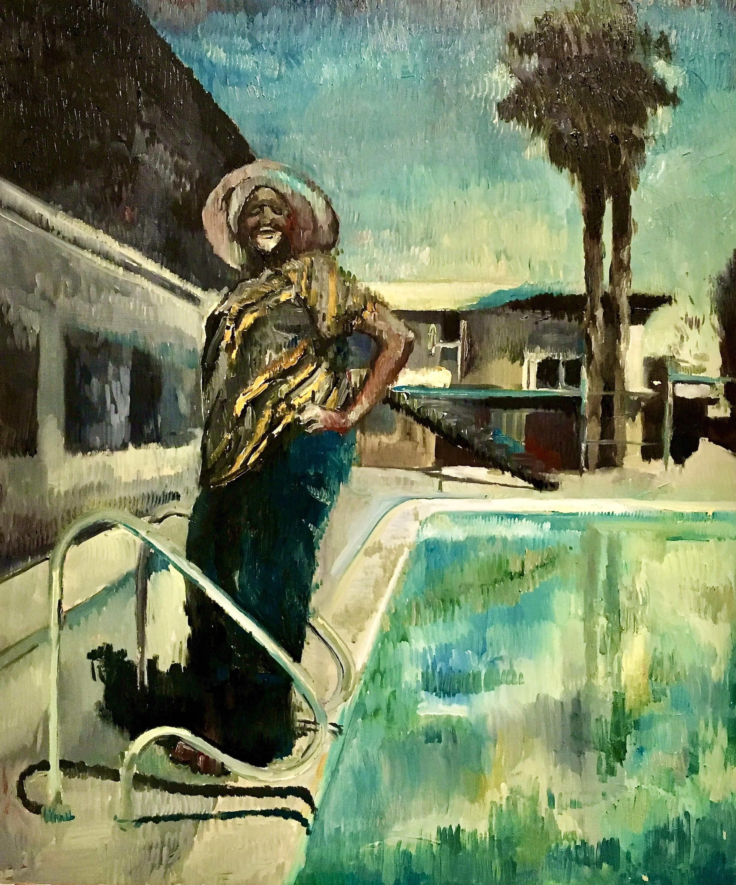 lady standing poolside 2017