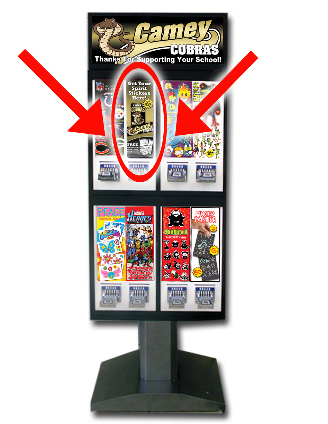 Sticker Vending Machine for Flat Vending of Stickers, Tattoos and