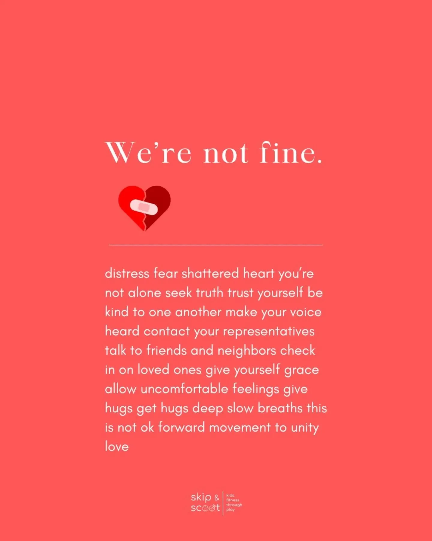 We're not ok, and it's not ok, and we will keep going. Sending so much love and healing out into the universe tonight, in hopes that it may collectively soothe our broken hearts. 

We &hearts;️ you.