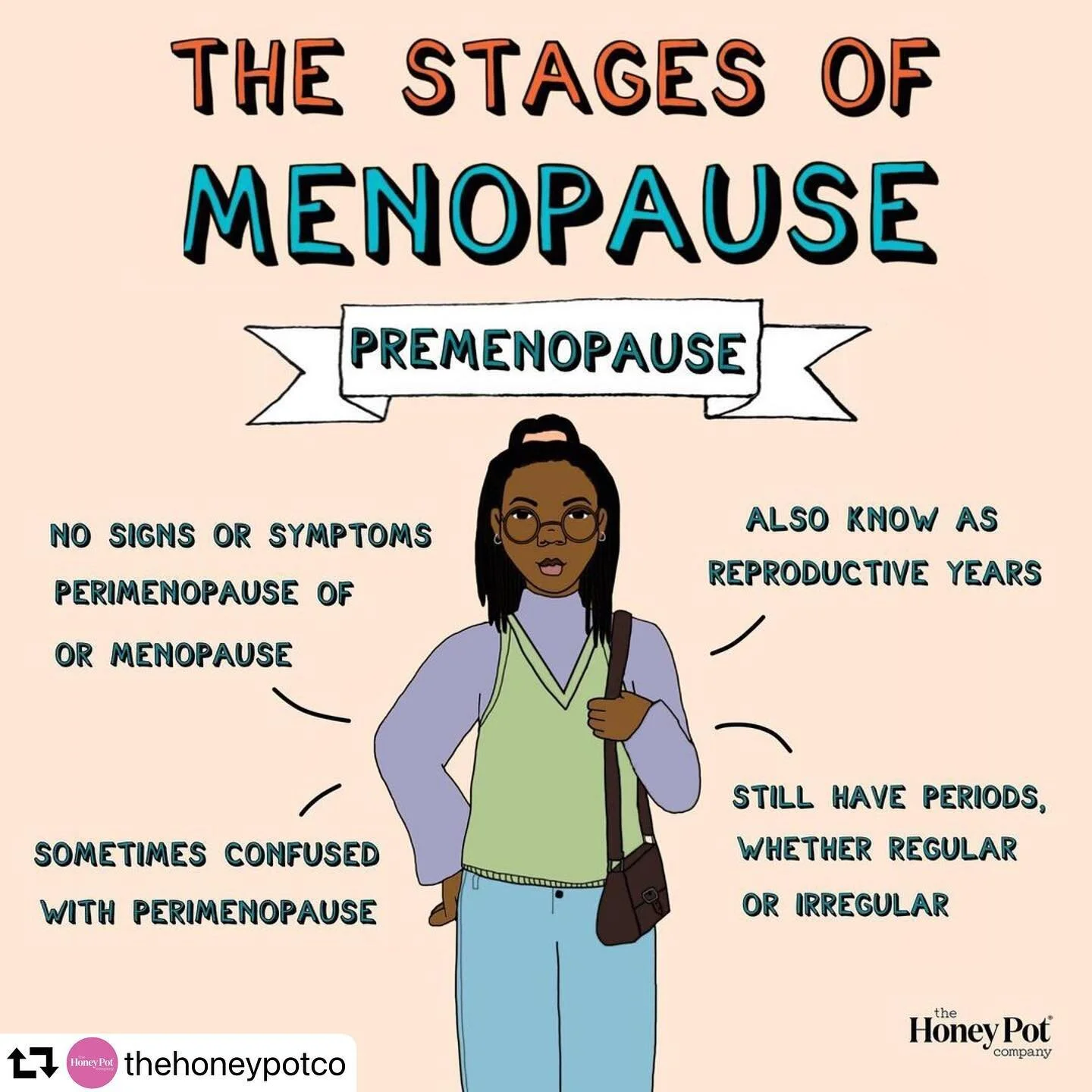 There needs to be more information out there ALONG WITH people talking about it. Menopause is just another stage of life, like puberty. Nothing about it is shameful or verboten. 

#repost @thehoneypotco
・・・
Things they don't teach you in healthclass: Menopause. 100% of vagina owners will go through it, many starting in their 30s, so why is it so taboo?
