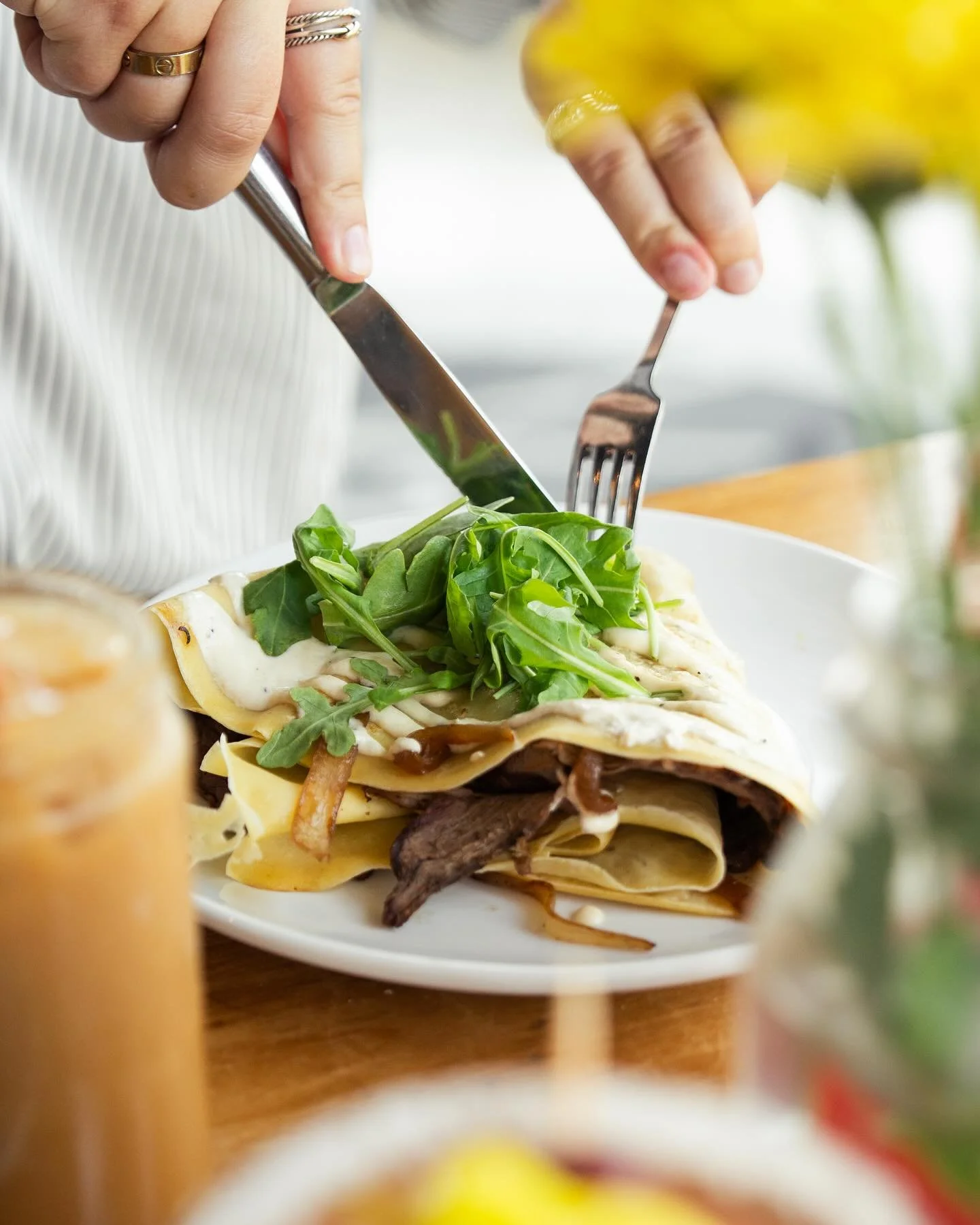 Brunch, upgraded!✨
Check out our sirloin crepe filled with smoked sirloin, bleu cheese, &amp; caramelized onions.
We&rsquo;re brunching all weekend, 8-2pm on @washington_avenue &amp; @southgrandstl!