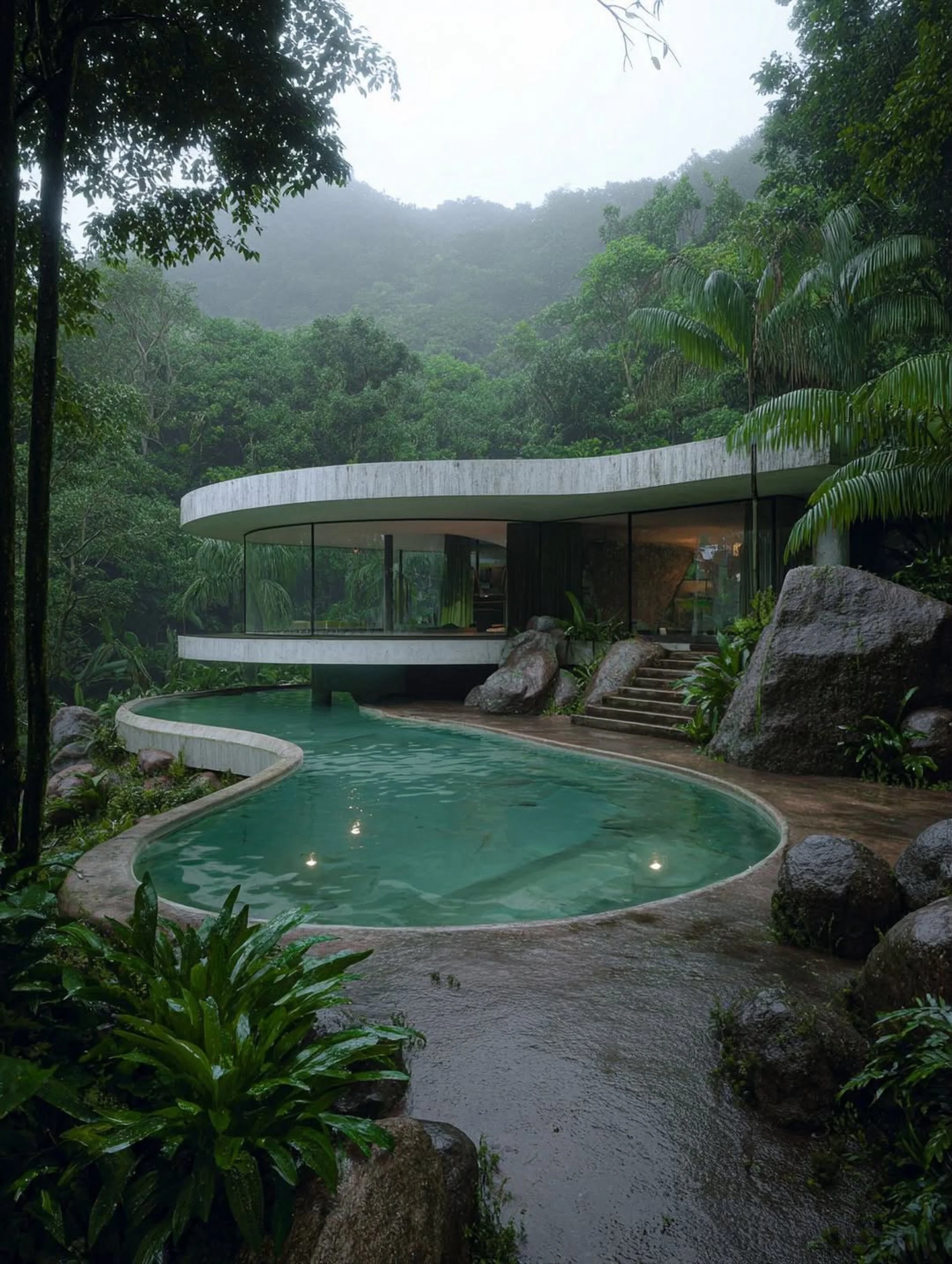 Sunday dreaming via @jc____b ideas and his vision of Brazilian Tropical Modernism&mdash;the balance between enduring materials and fleeting nature. How raw concrete, volcanic rock and unpolished wood become more human as they weather alongside tropic