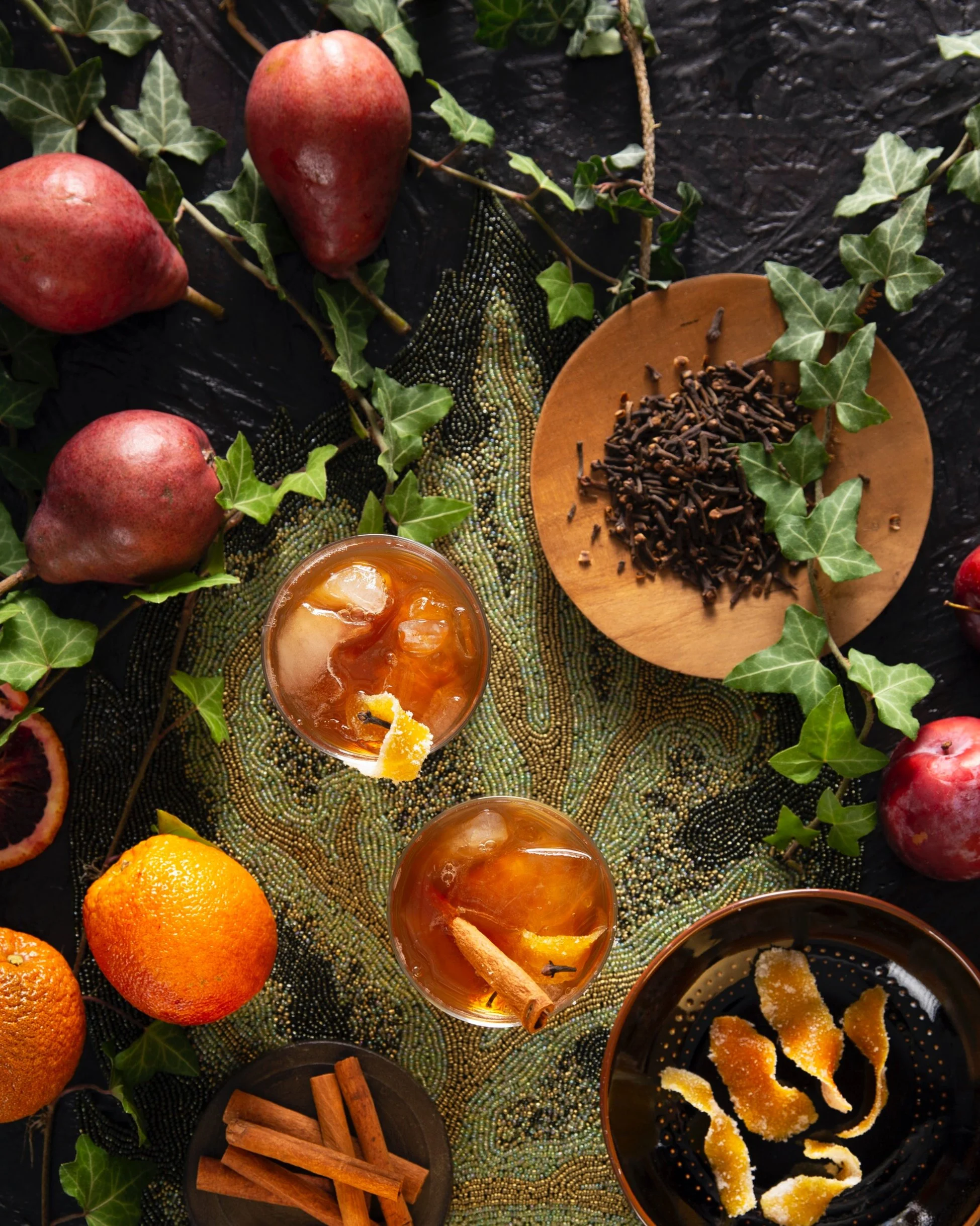 Photography by Dave Bryce. Styling by Keith Recker. Mixology by Justin Matase. Placemat by Kim Seybert. Wooden plates by Crate and Barrel.