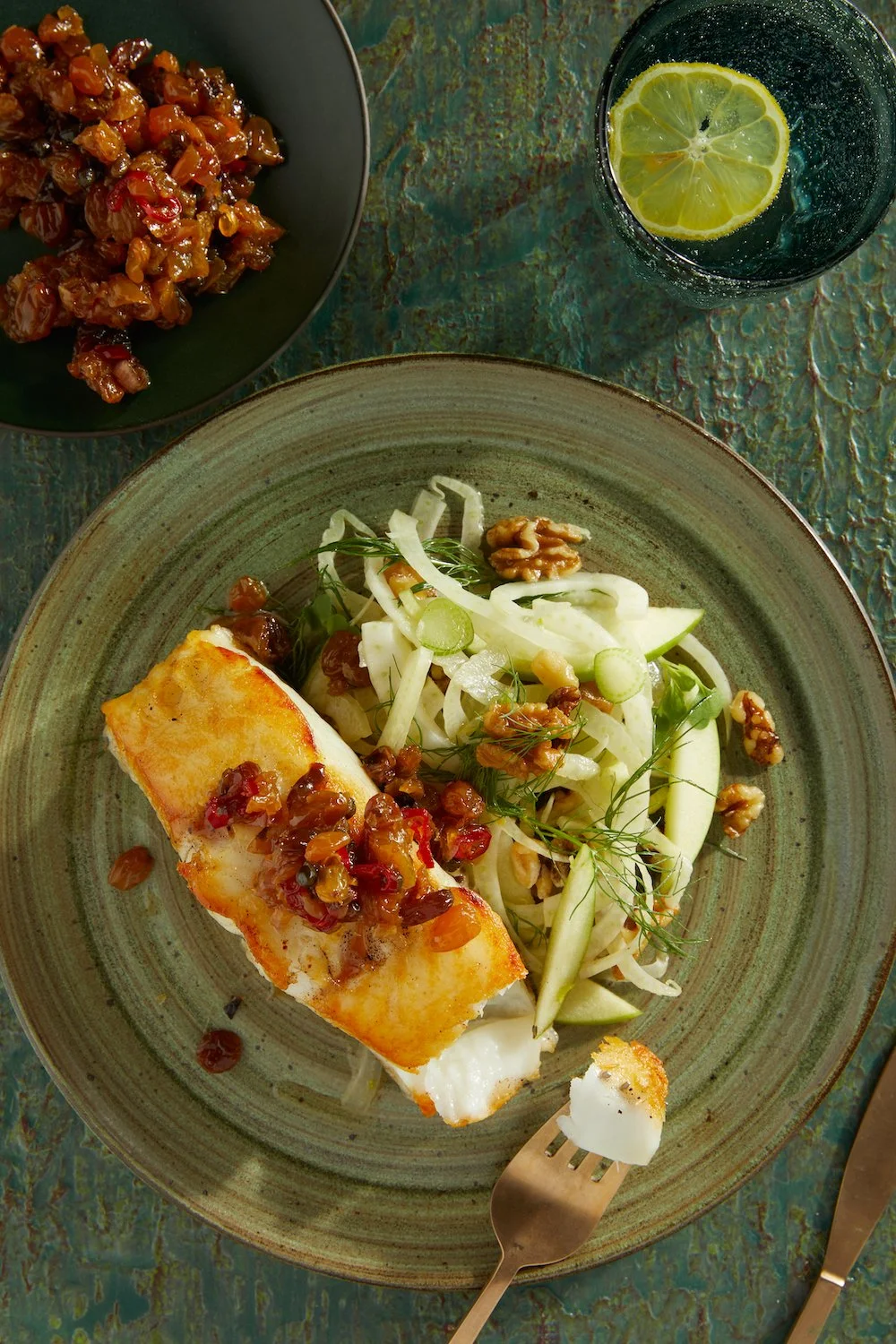 UPLOADED/REDIRECTED Seared Sea Bass with Raisin Chutney and Fennel Salad