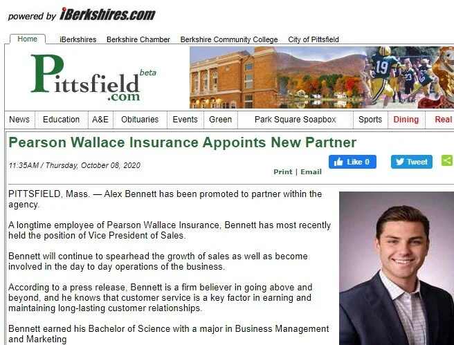 Alex Bennett Promoted To Partner At Pearson Wallace Insurance 