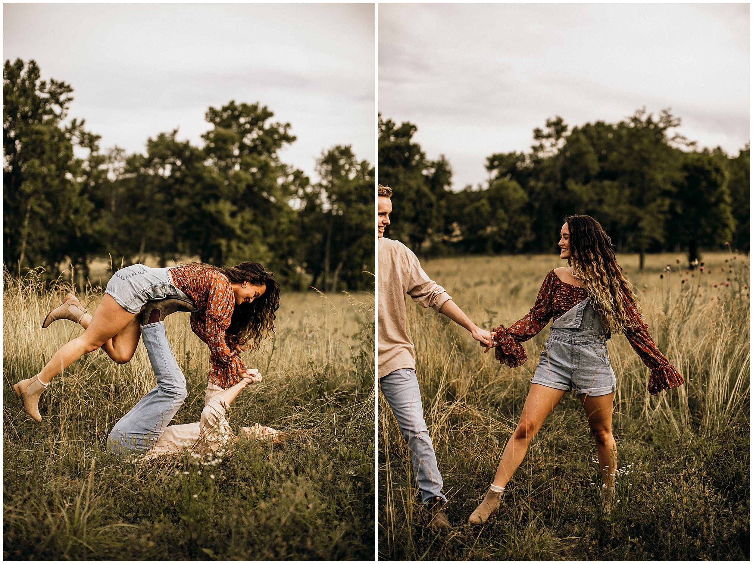 couple dancing in field