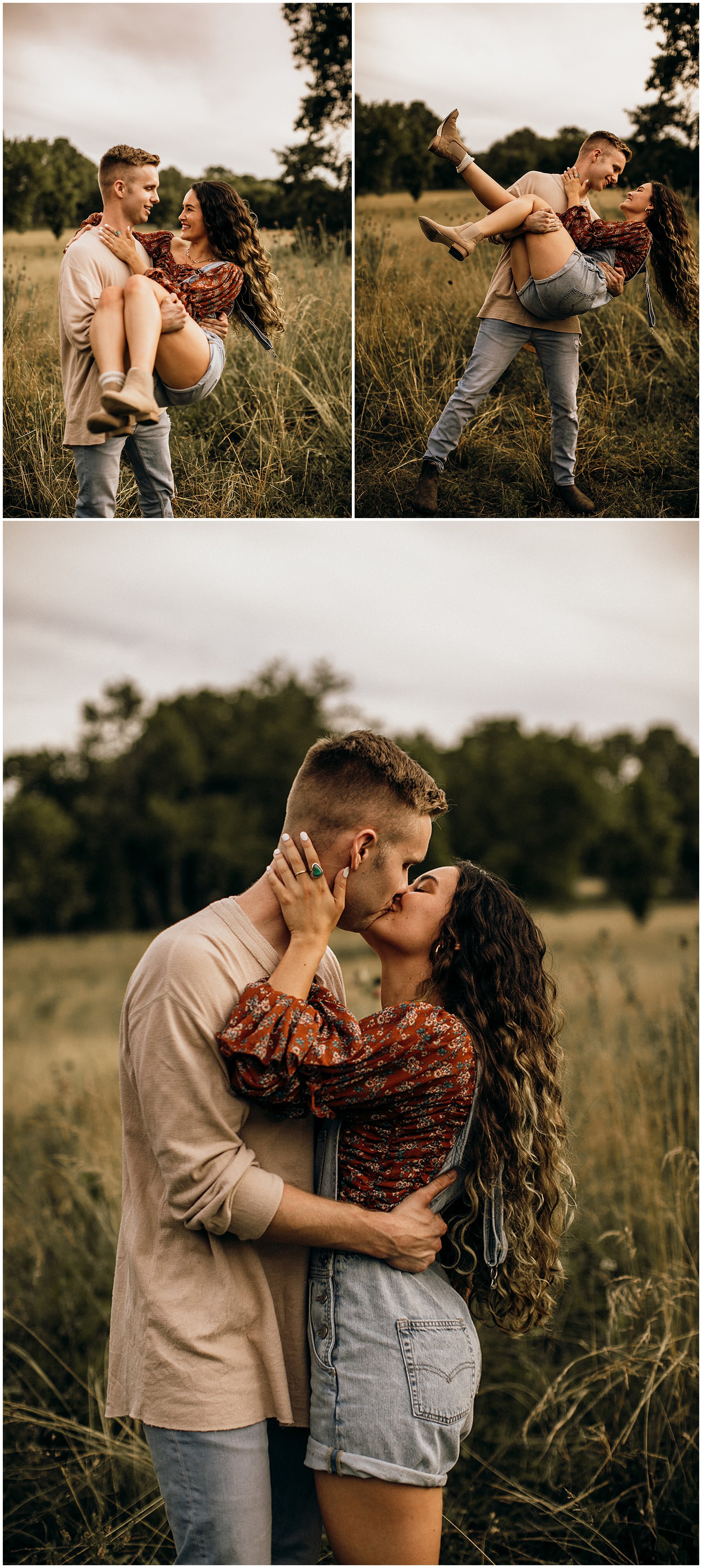 couple kissing in open field