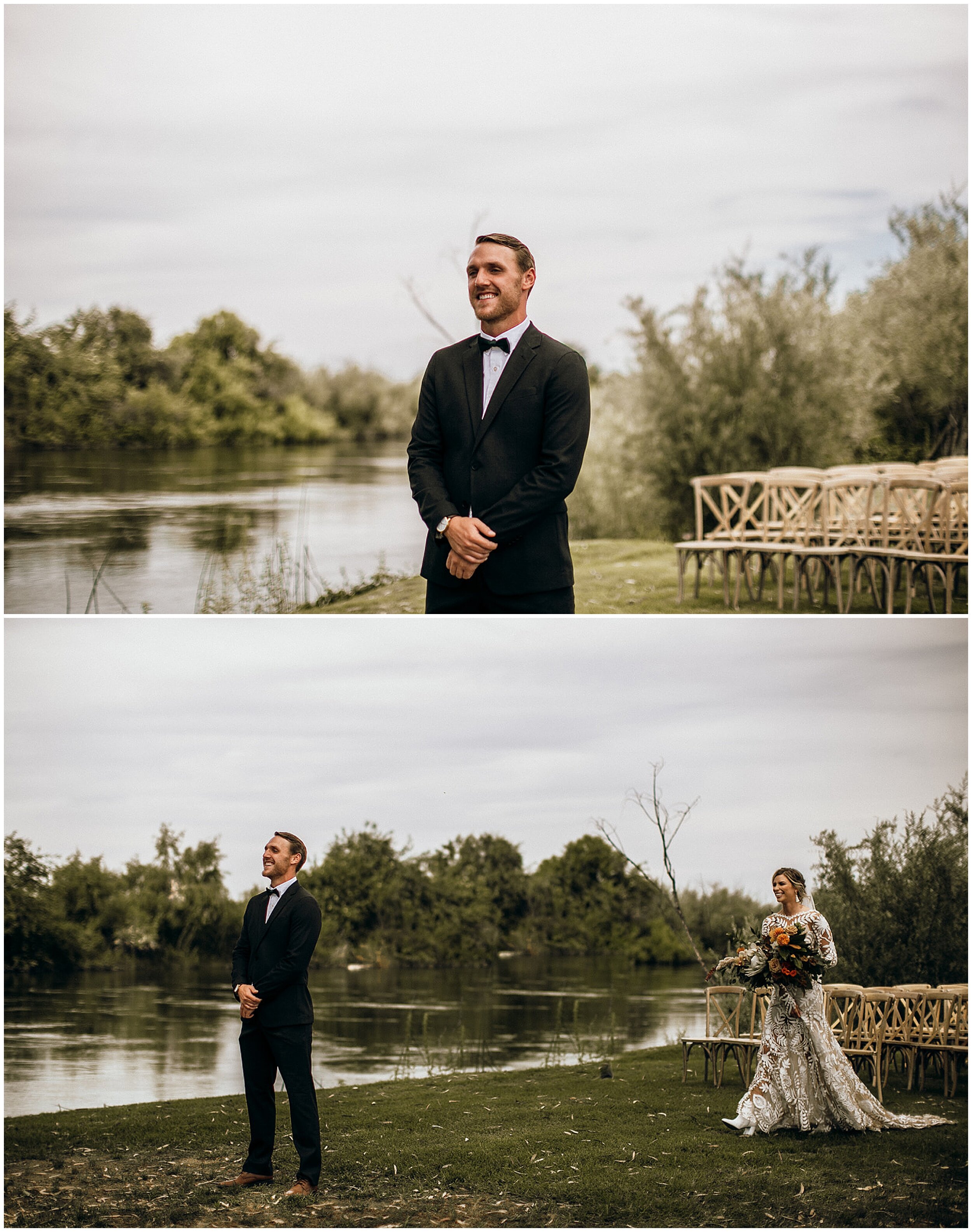 groom waiting for first look with bride