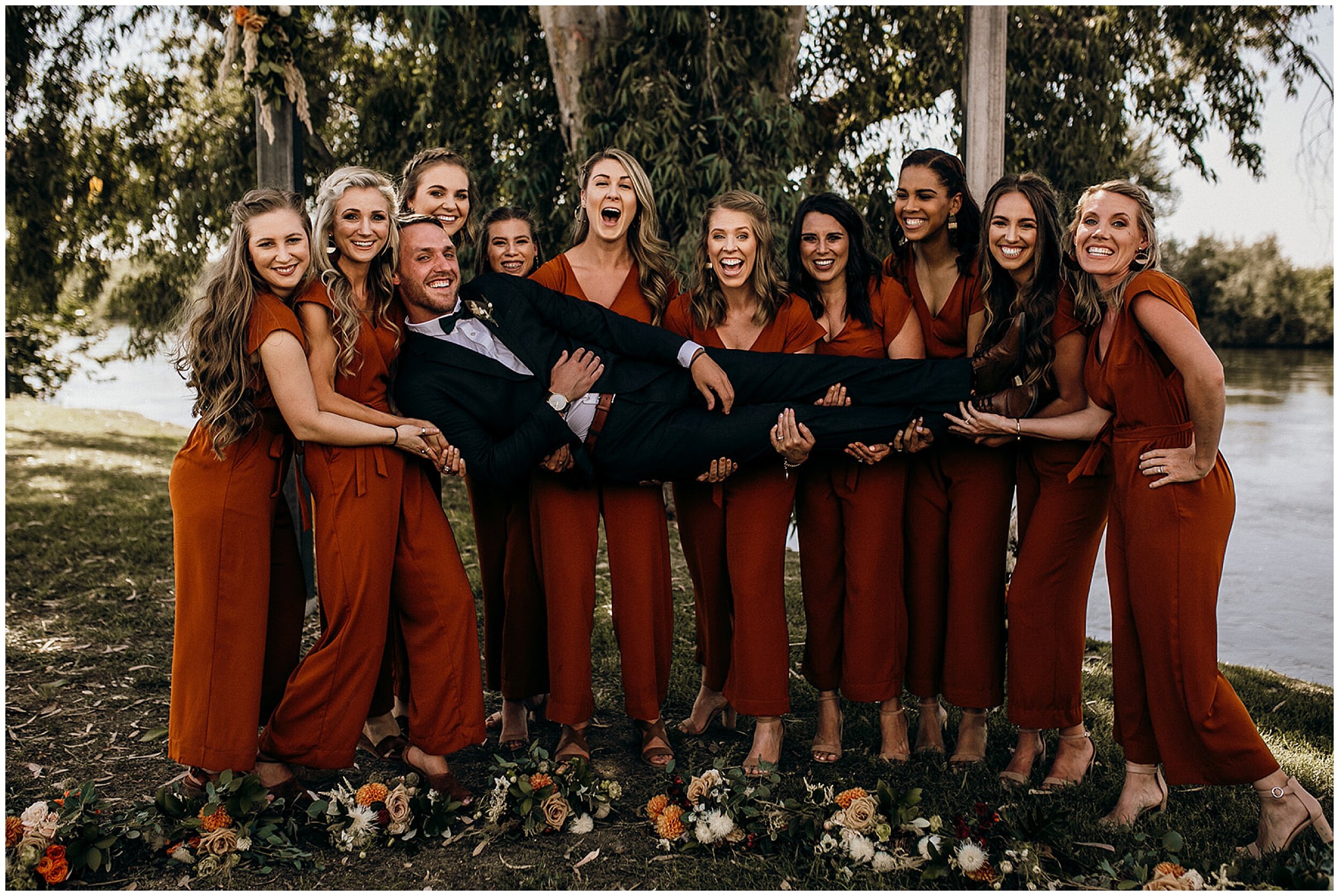 groom with bridesmaids