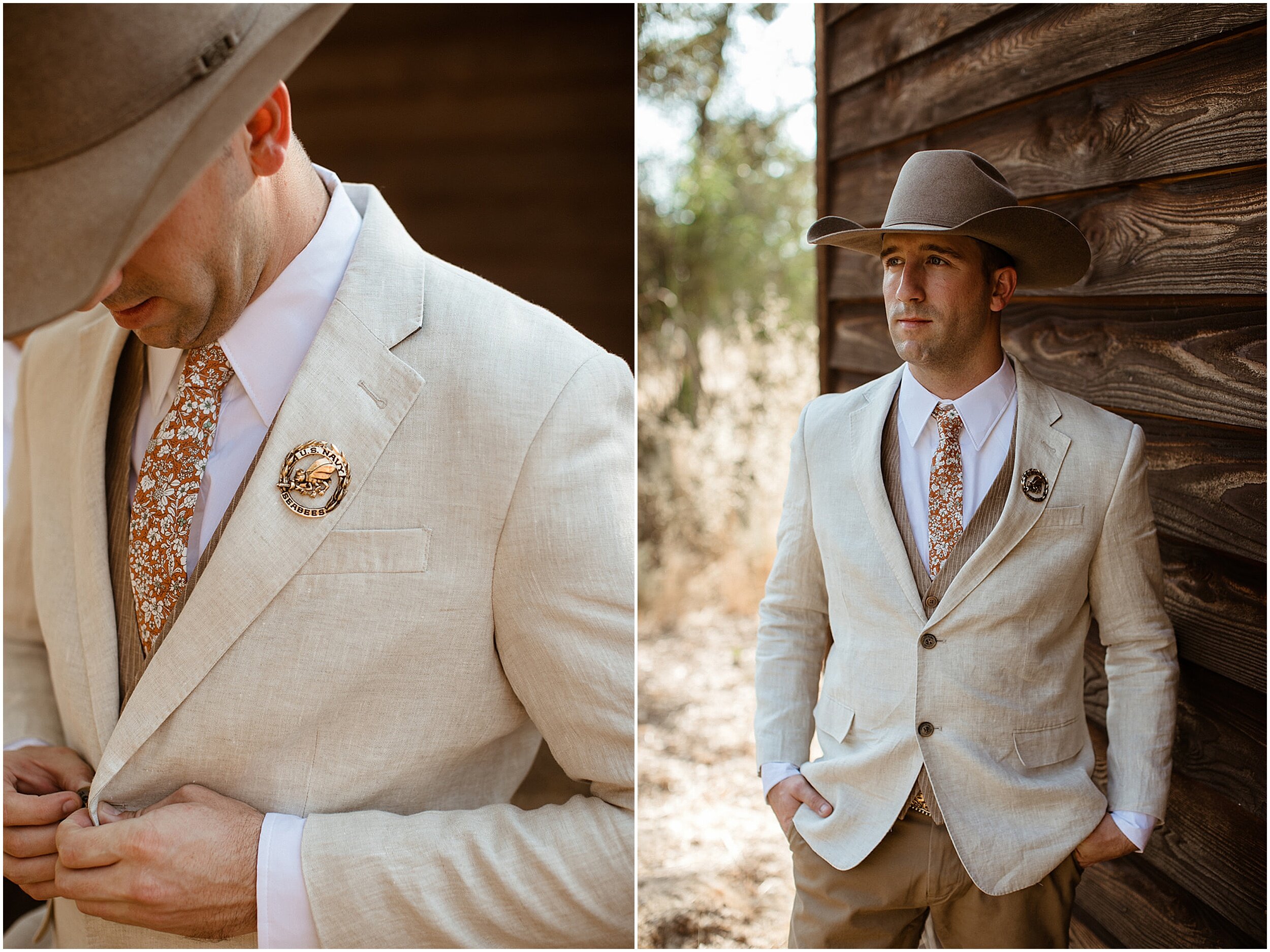groom in cowboy hat