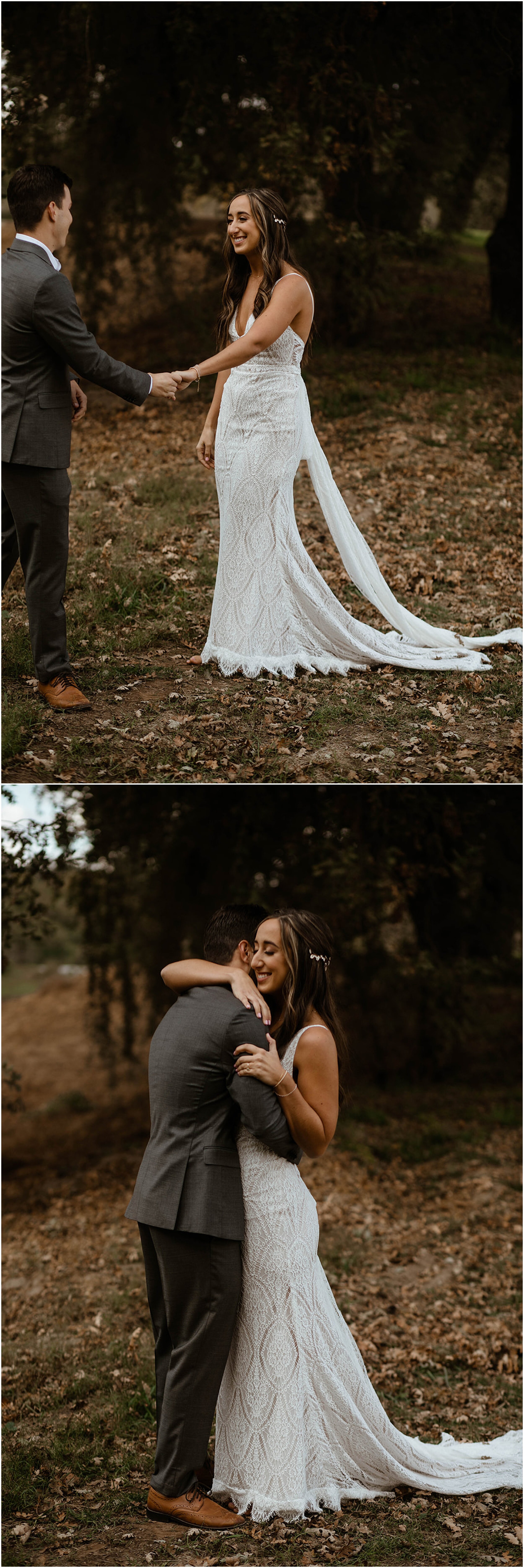 bride and groom hugging