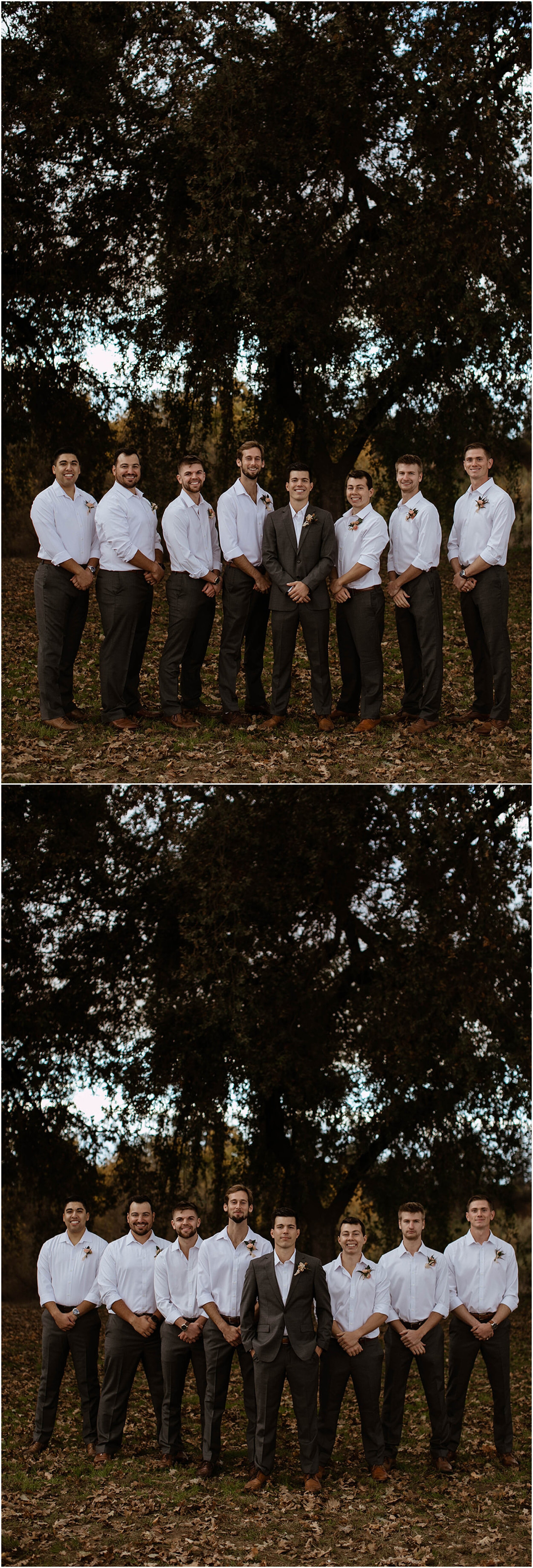 groomsmen standing in forest