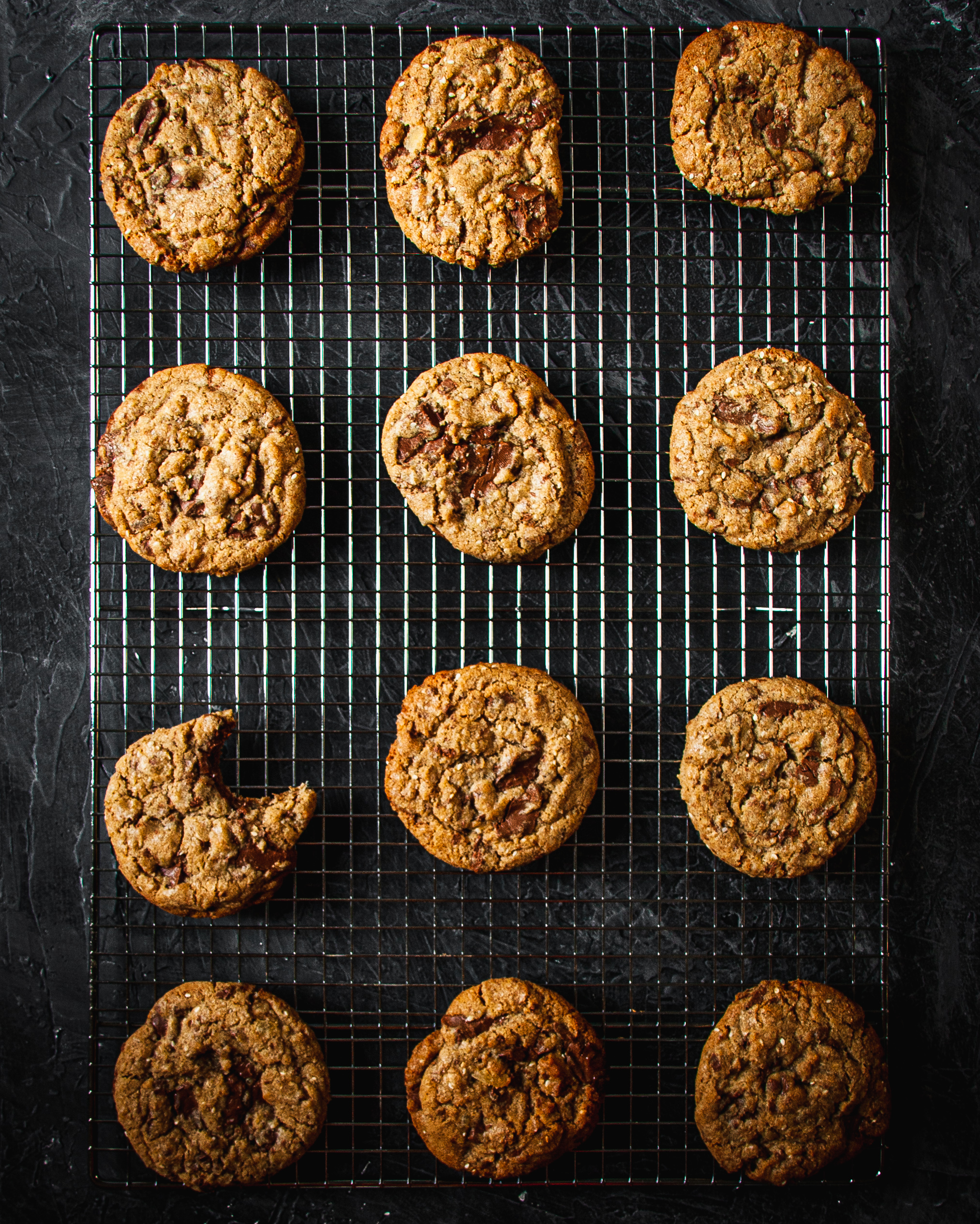 Ginger, Sesame, and Toasted Rye Chocolate Chip Cookies