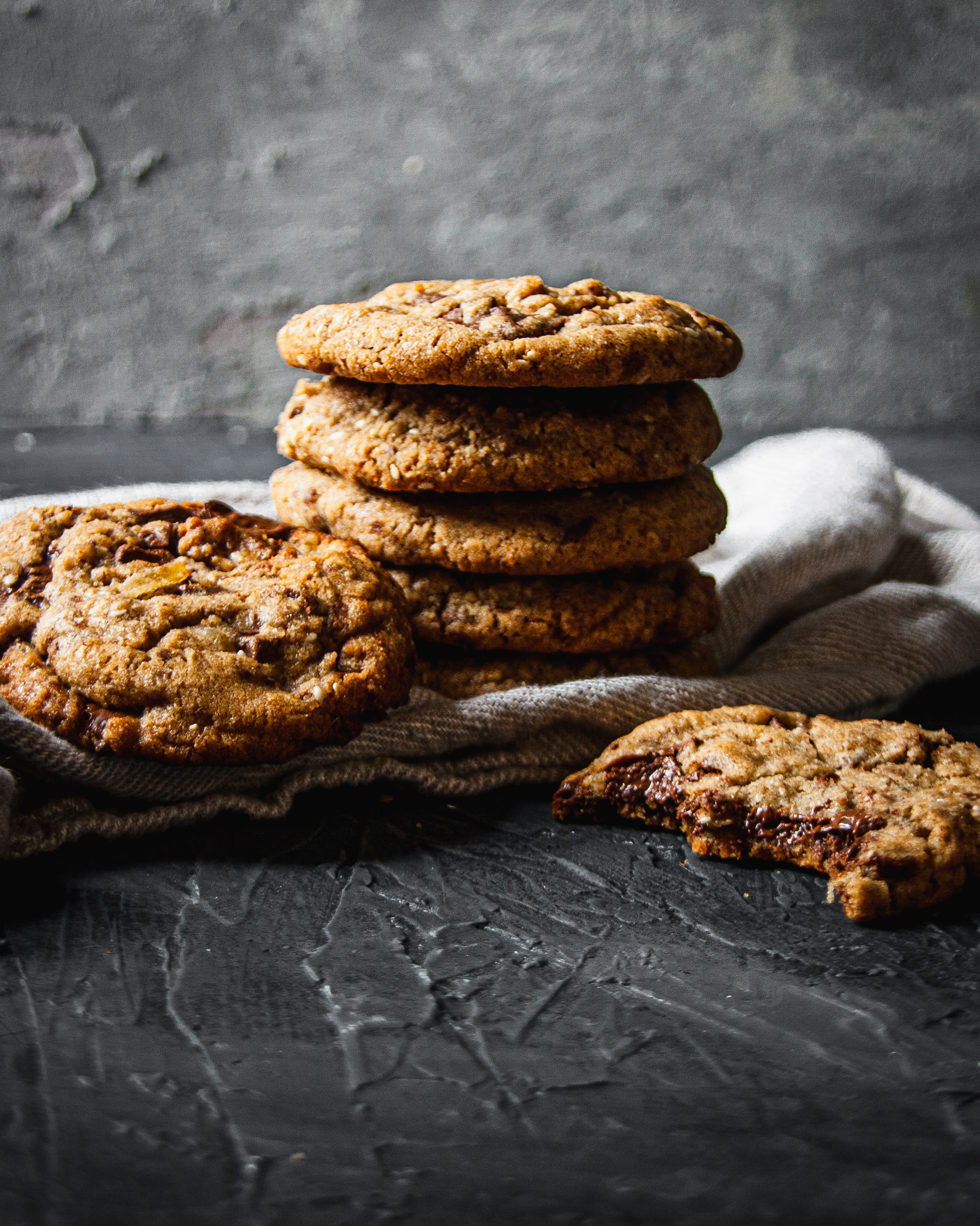 Ginger, Sesame, and Toasted Rye Chocolate Chip Cookies
