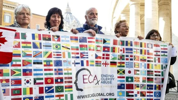 Representatives of the organisation Ending Clergy Abuse (ECA) demonstrate in Rome. Photo from EPA
