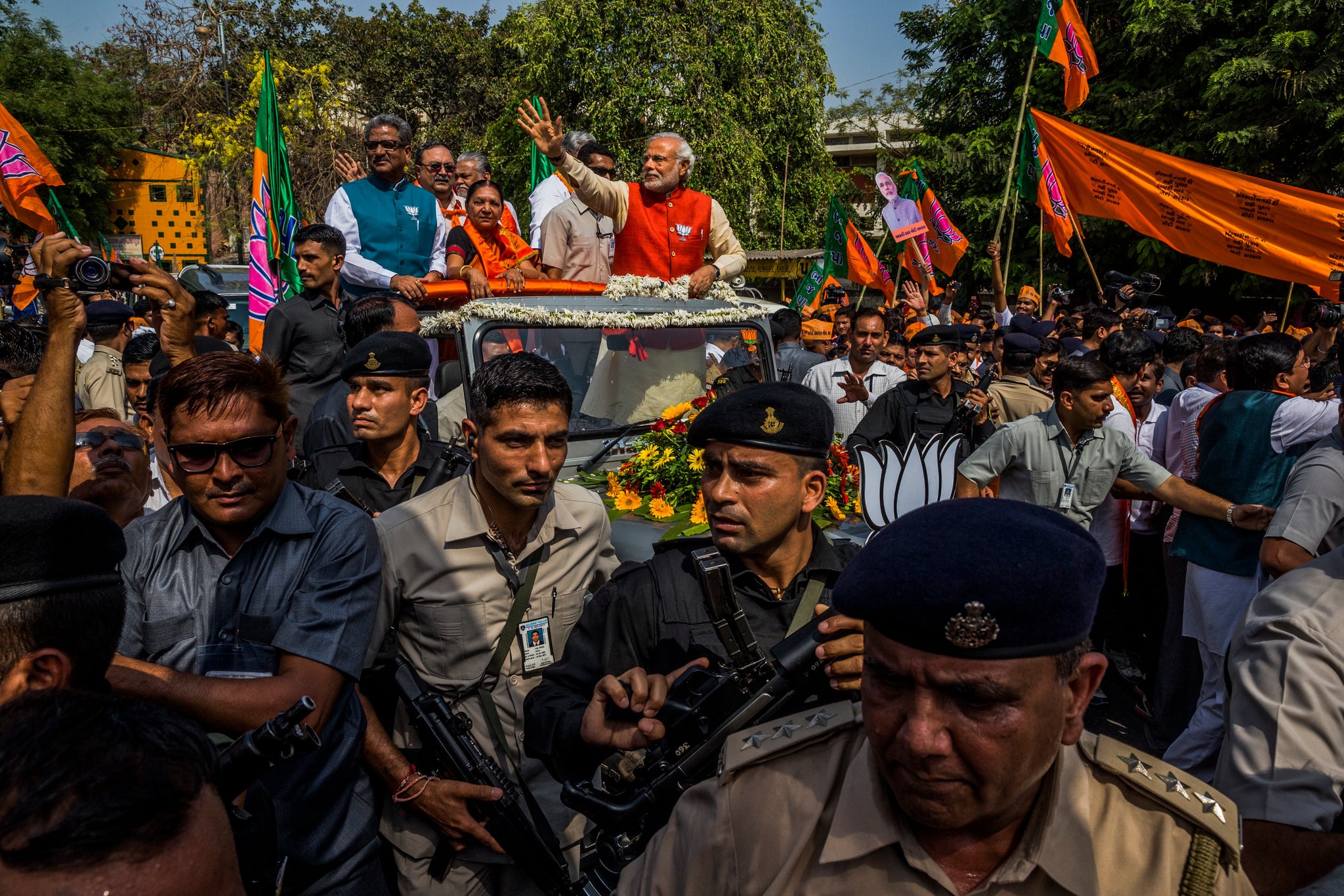 Mr. Modi campaigning in Vadodara, Gujarat, in 2014, the first time he ran for prime minister. Credit Daniel Berehulak for The New York Times