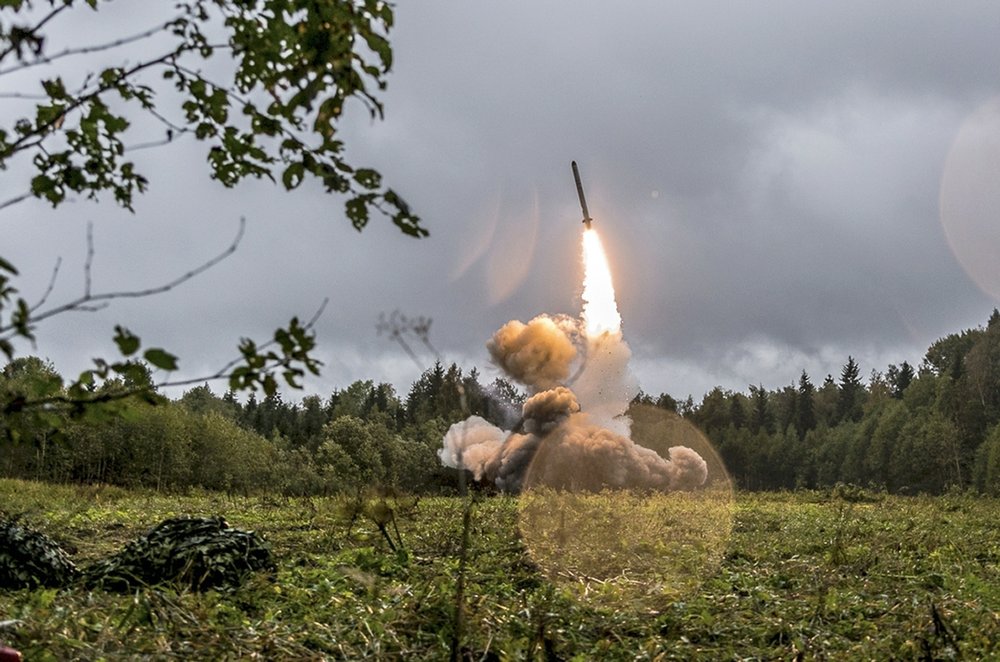 This undated file photo provided Tuesday, Sept. 19, 2017, by Russian Defense Ministry official web site shows a Russian Iskander-K missile launched during a military exercise at a training ground at the Luzhsky Range, near St. Petersburg, Russia. A landmark arms control treaty that President Ronald Reagan and Soviet leader Mikhail Gorbachev signed three decades ago is dead. The U.S. and Russia both walked away from the deal on Friday, Aug. 2, 2019. (Russian Defense Ministry Press Service via AP/File)