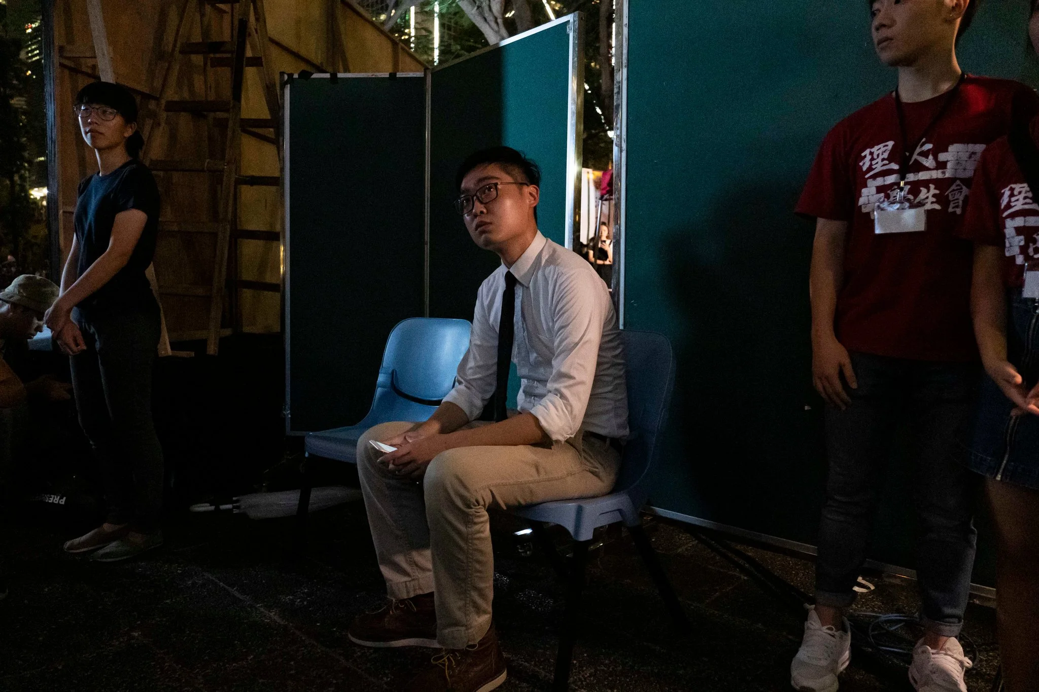 Andy Chan, who led the now-banned Hong Kong National Party, preparing to speak at a rally in Hong Kong earlier this month. Credit Lam Yik Fei for The New York Times