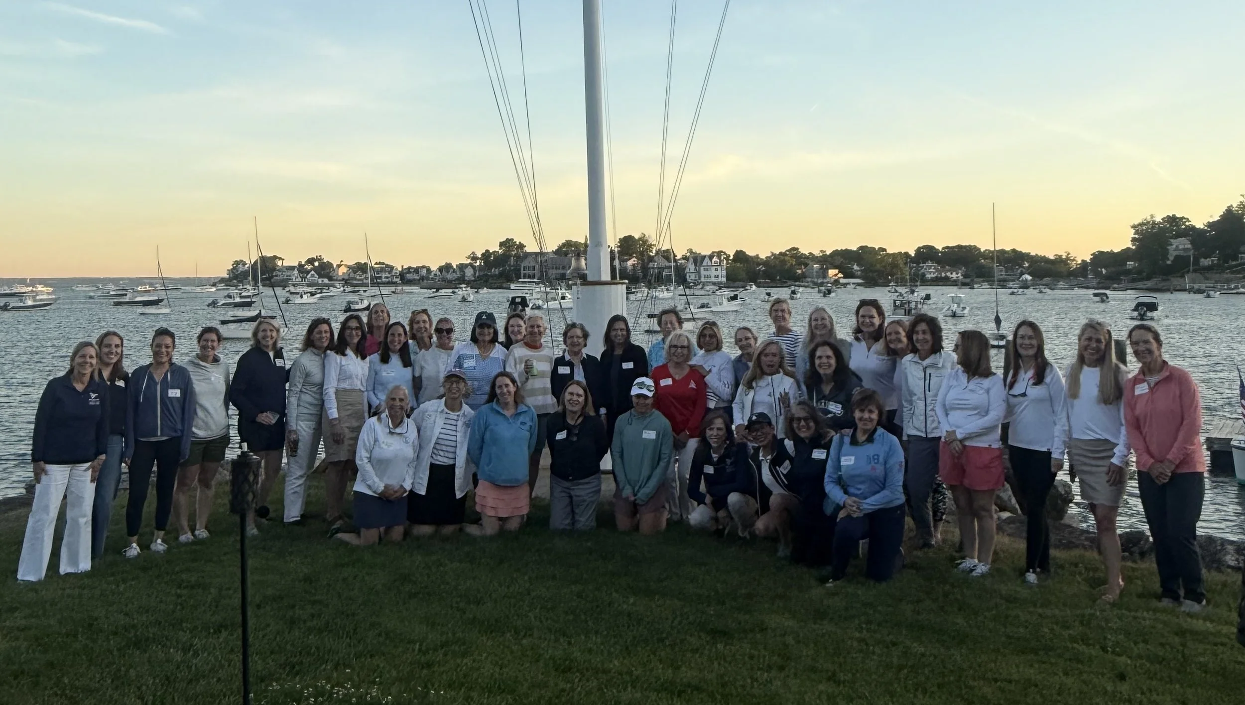 Over 40 women sailors gather on the lawn for the 2026 Women on the Water supper series at Norwalk Yacht Club in 2026