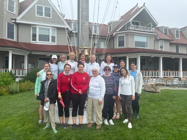 Sailors gather on the lawn at Larchmont Yacht Club for the Women only Ideal 18 Mendez Regatta for 2025