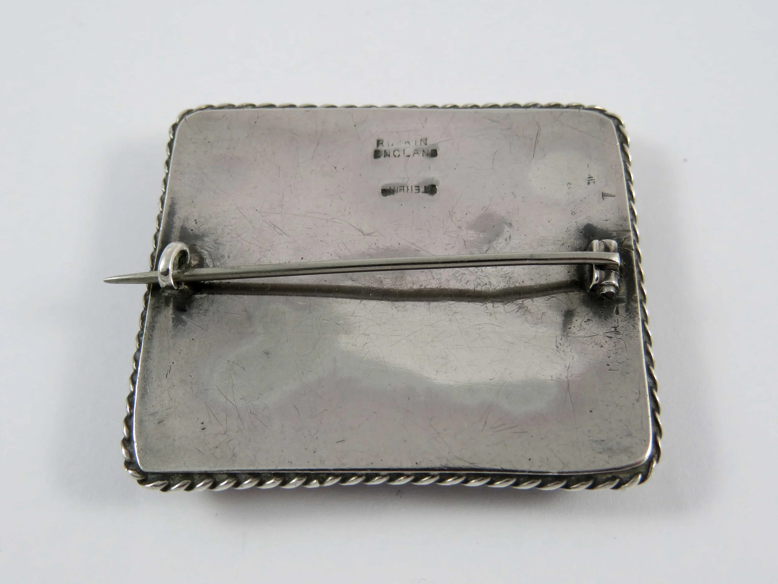 Ruskin Pottery Ceramic Brooch Set in Silver