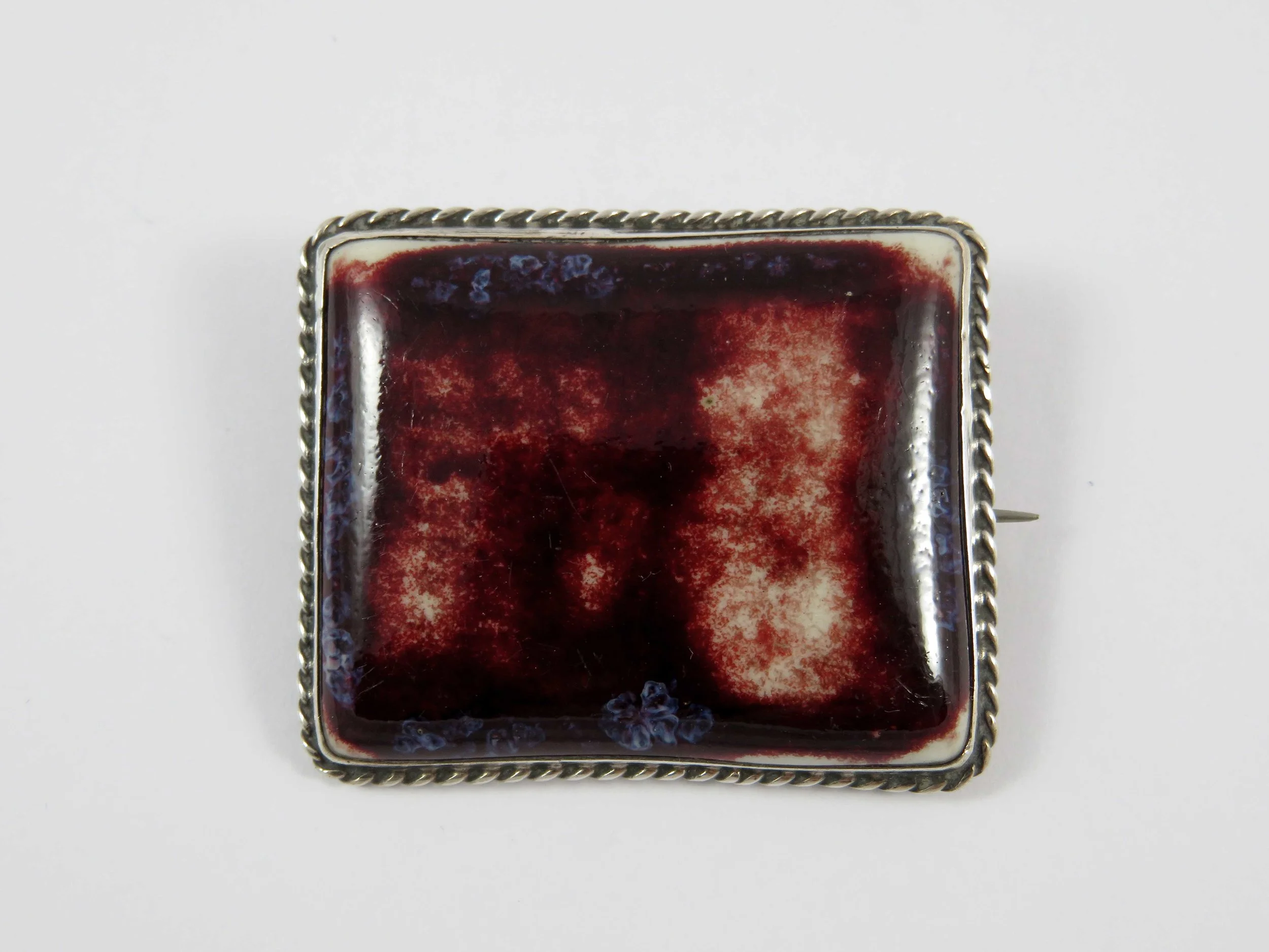 Ruskin Pottery Ceramic Brooch Set in Silver