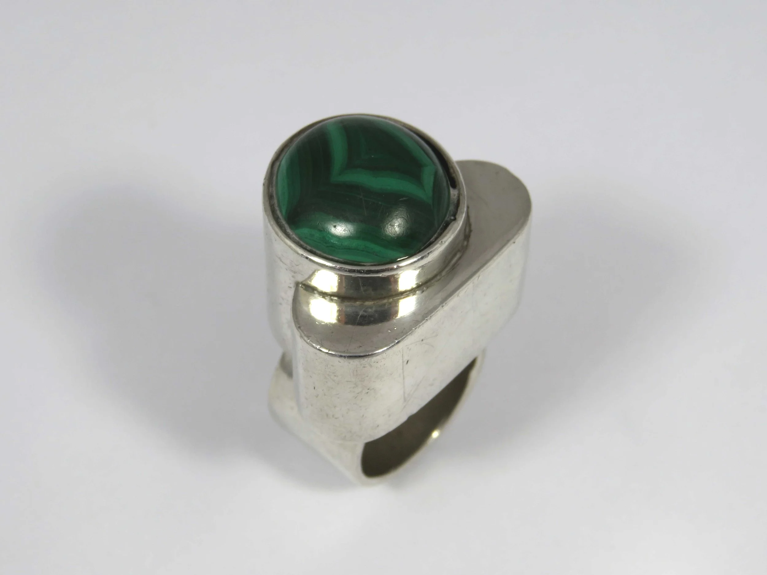 Scandinavian Malachite and Silver Ring