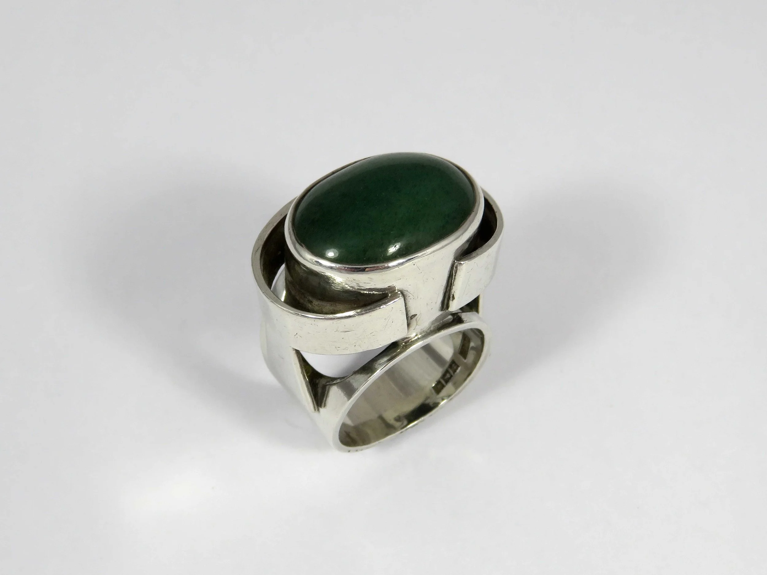 Modernist Silver and Chalcedony Ring