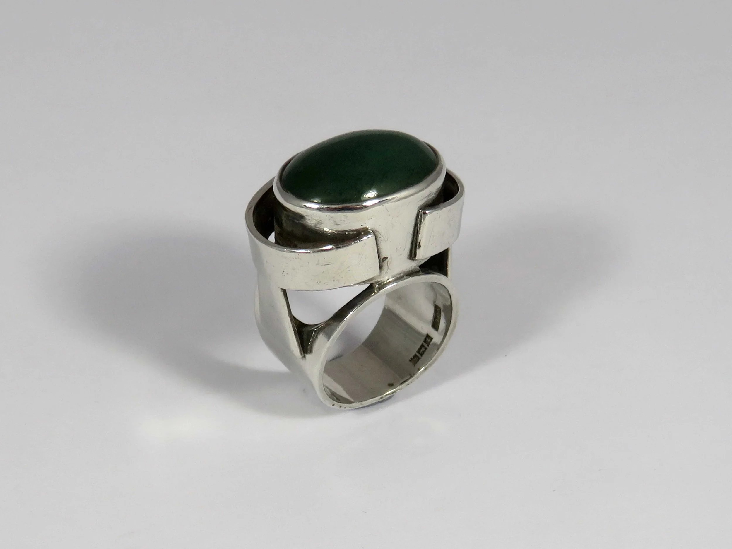 Modernist Silver and Chalcedony Ring