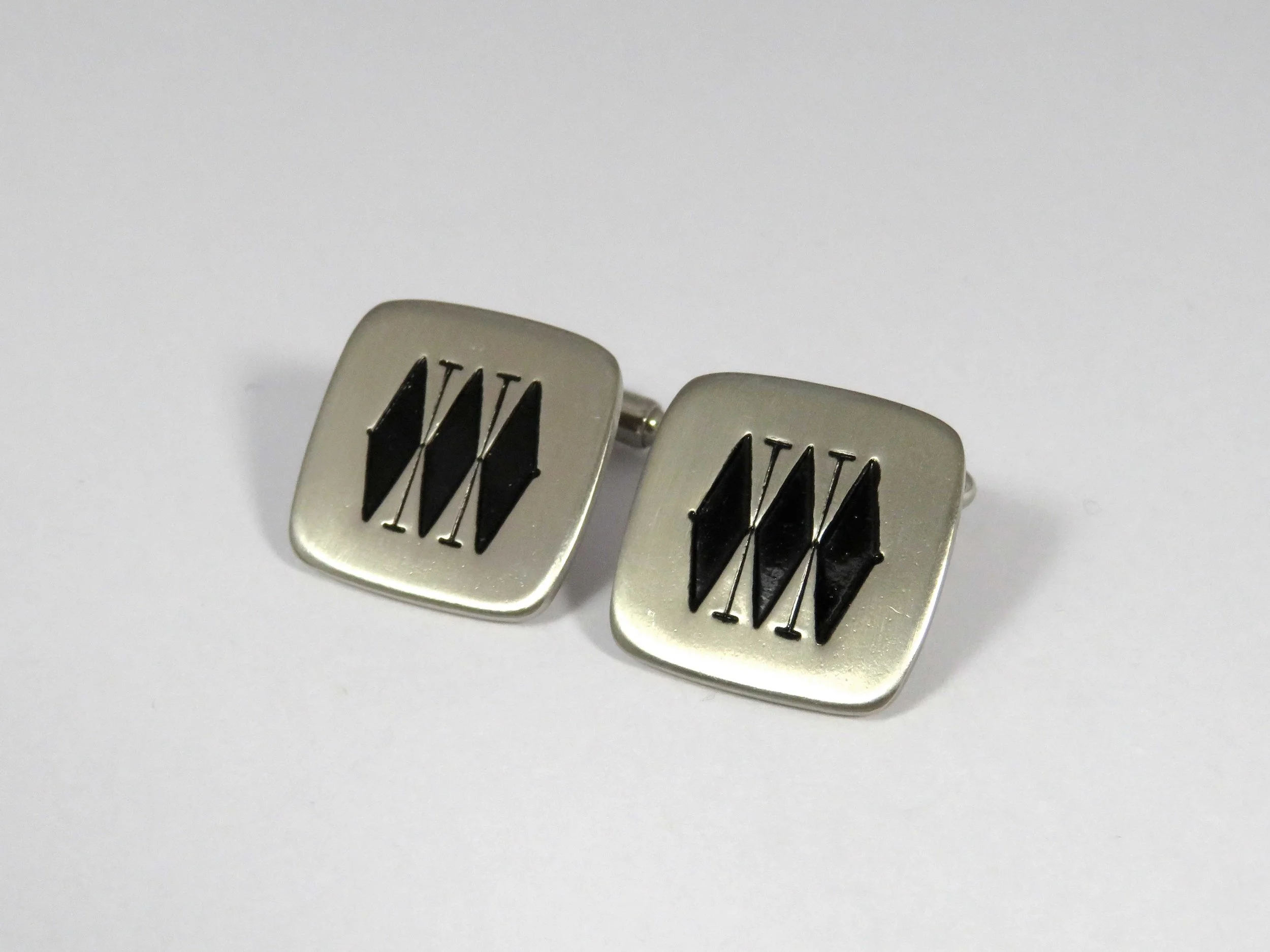 Black and Enamel Brushed Chrome Cufflinks