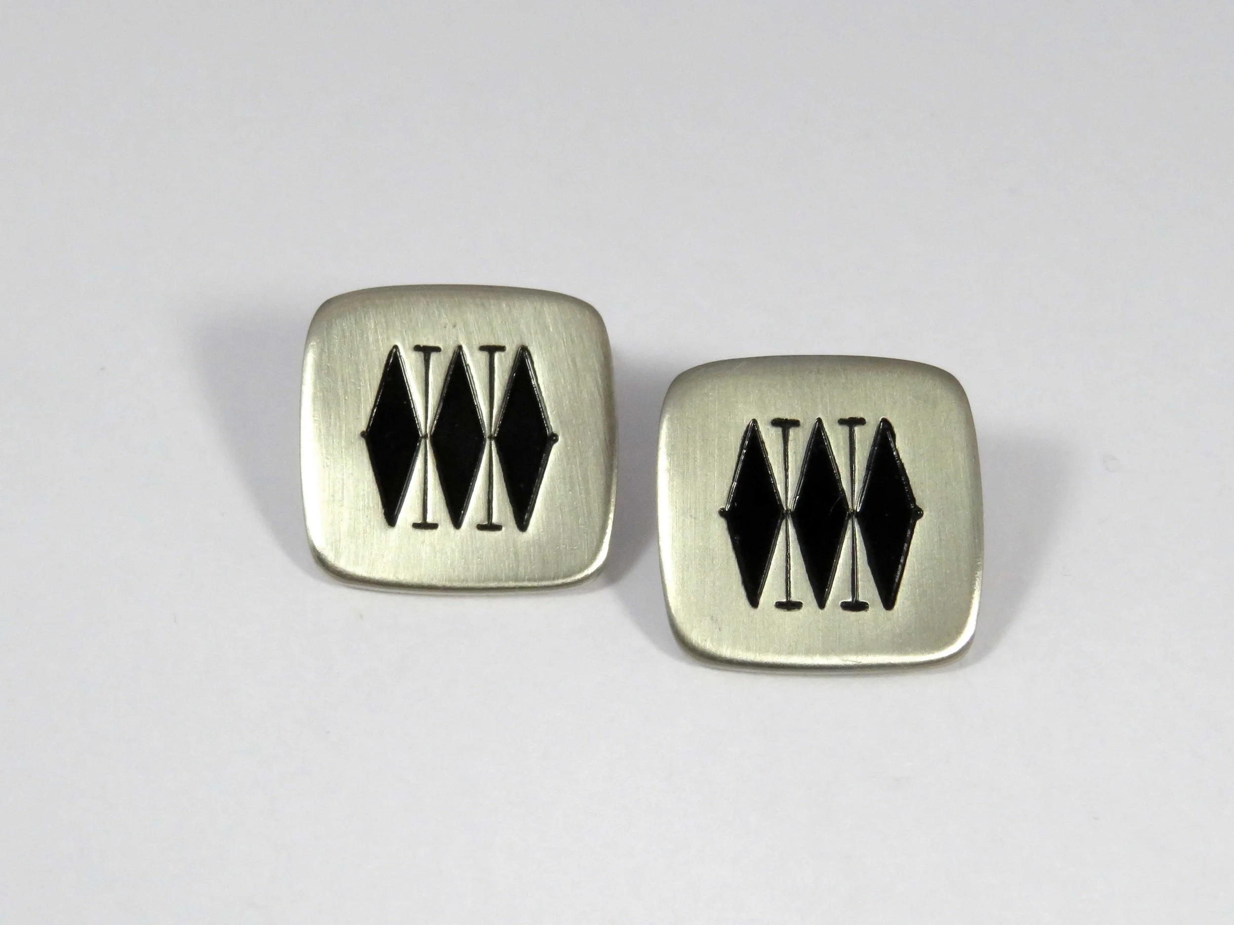 Black and Enamel Brushed Chrome Cufflinks