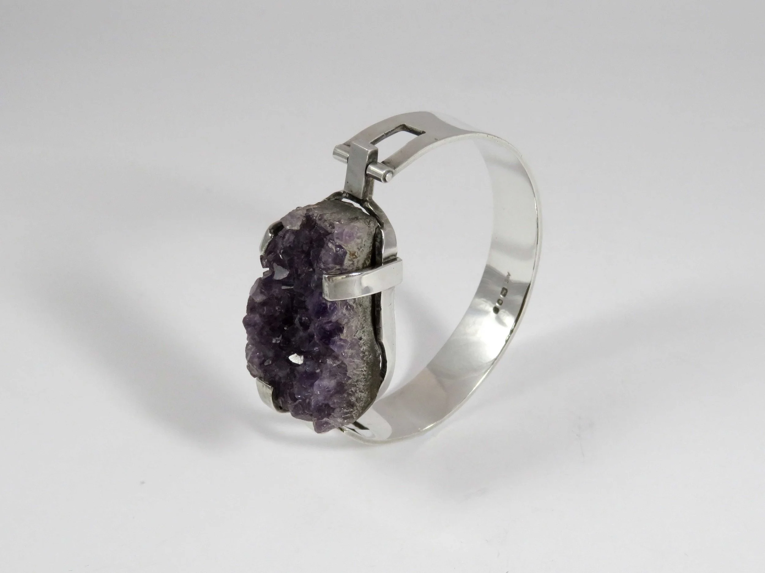 Amethyst and Silver 1960s Bangle