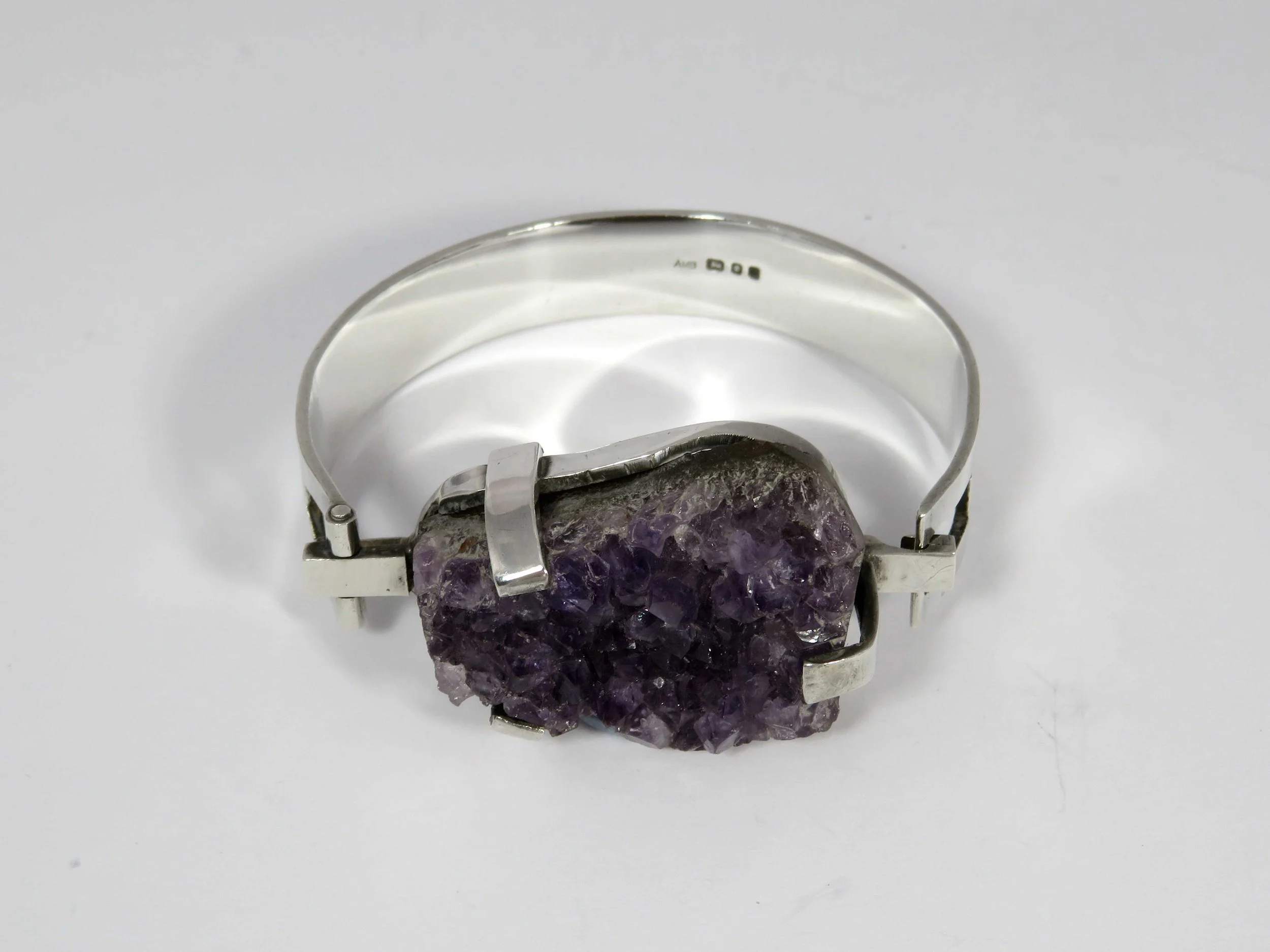 Amethyst and Silver 1960s Bangle