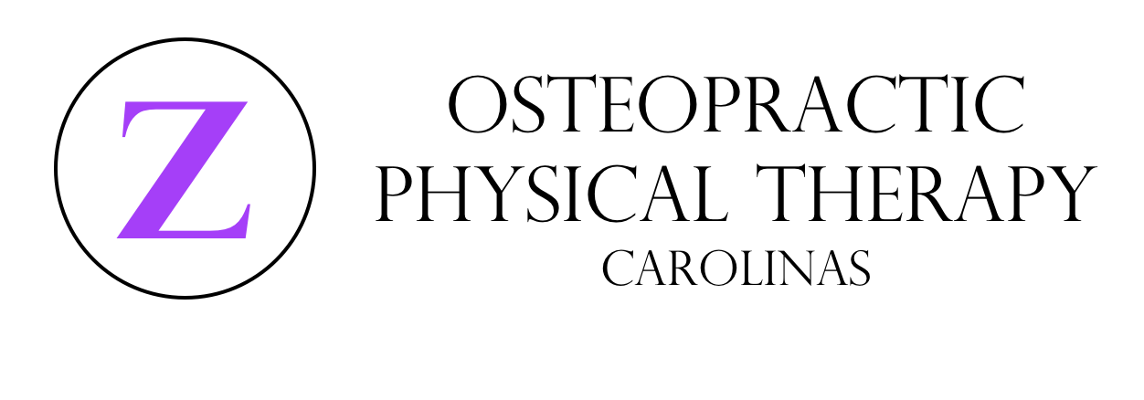 Illustration of the letter Z with a purple gradient in a circular logo next to the name of the business "Osteopractic Physical Therapy of the Carolinas.