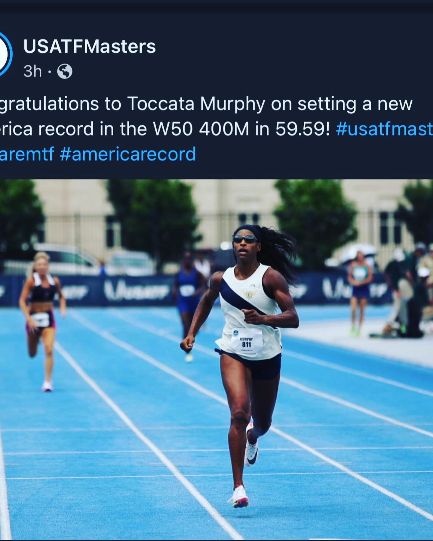 Congratulations to OPTC patient @toccatamarie who set the American record in the 400m W50 this past weekend. Toccata is the fastest woman in the country 50 or older! Incredible. Hard work pays off! 🏃🏾&zwj;♀️💨 
&bull;
#runningcommunity #runninginju